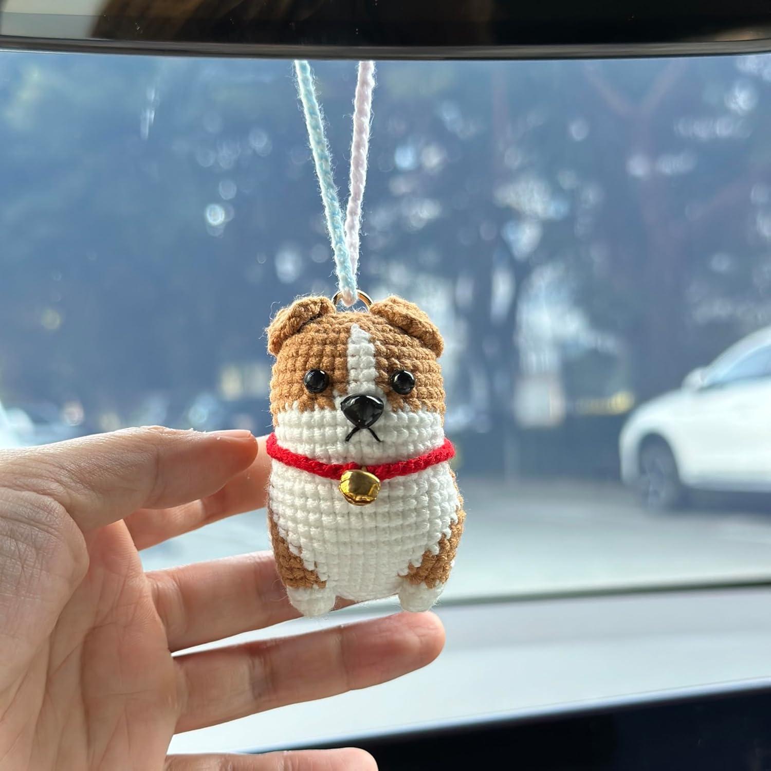 Colgante de Corgi de Crochet Hecho a Mano para Espejo Retrovisor