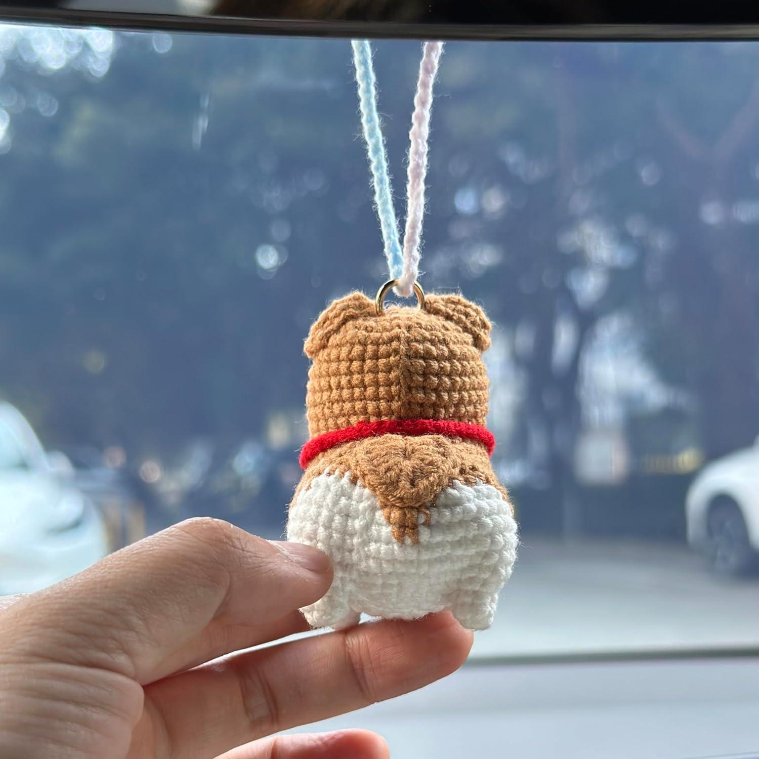 Colgante de Corgi de Crochet Hecho a Mano para Espejo Retrovisor