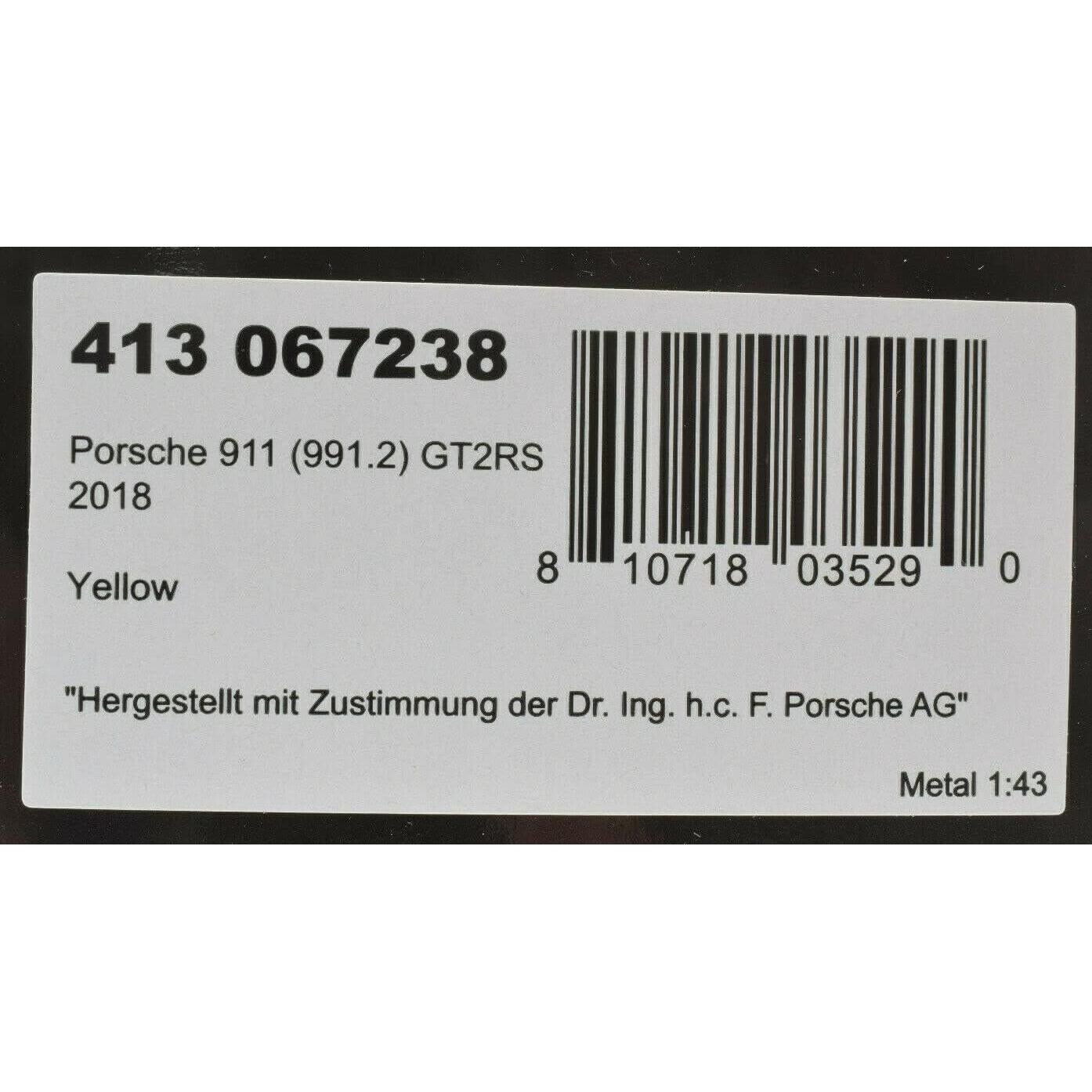 Coche Diecast Minichamps 911 GT2 RS Racing Yellow 1:43