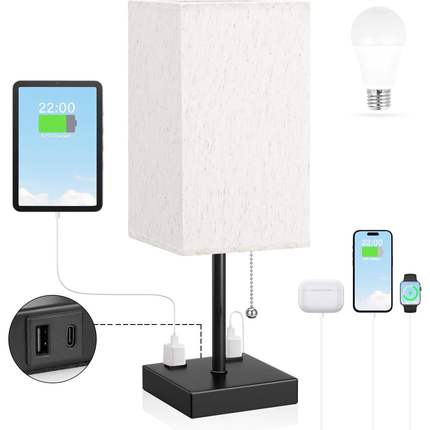 Lámpara de Mesa Aooshine con Puertos USB y 3 Temperaturas