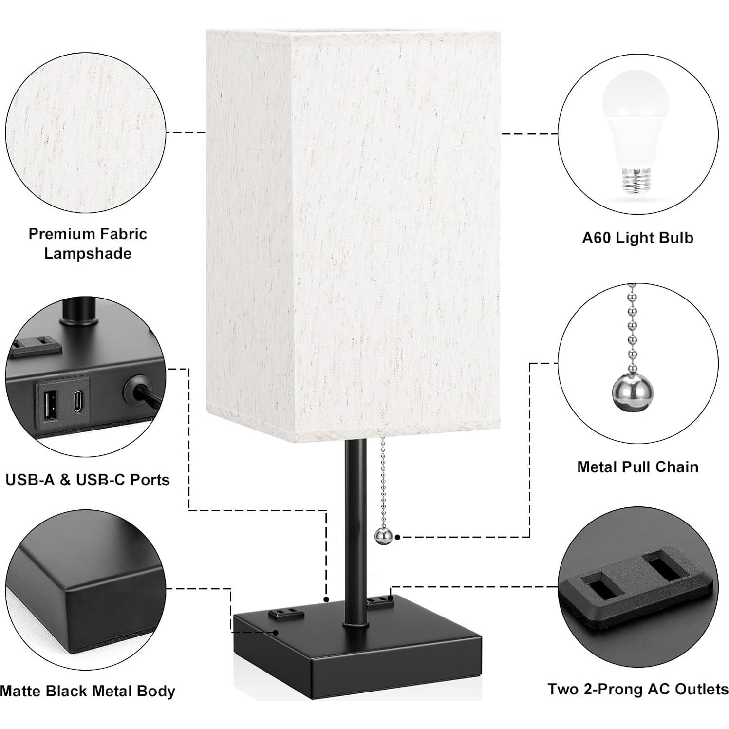 Lámpara de Mesa Aooshine con Puertos USB y 3 Temperaturas