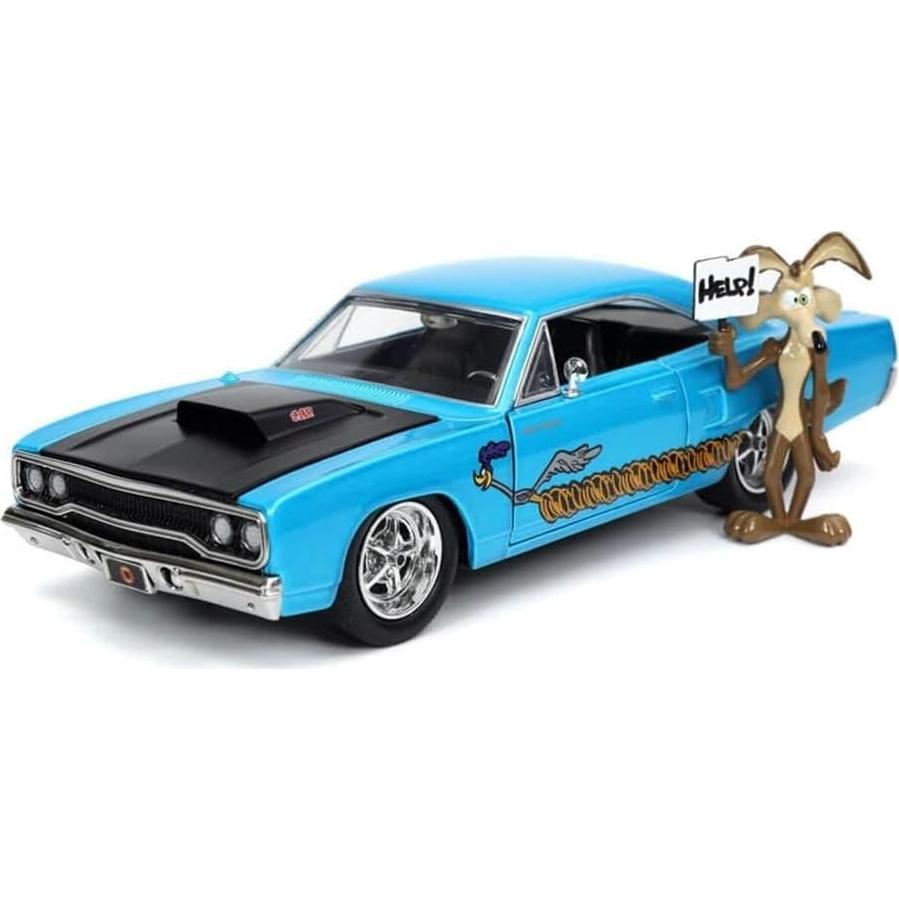 Coche de metal 1970 Plymouth Roadrunner Jada Toys + figura Wile E. Coyote