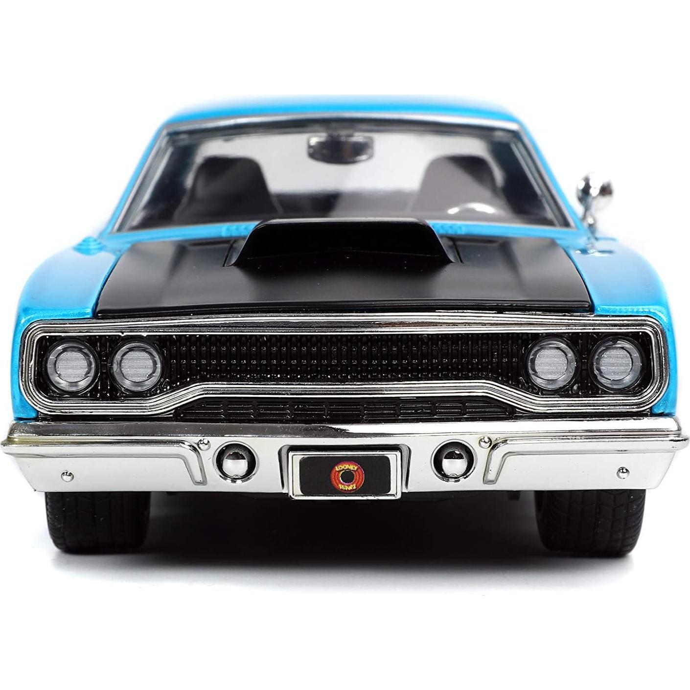 Coche de metal 1970 Plymouth Roadrunner Jada Toys + figura Wile E. Coyote