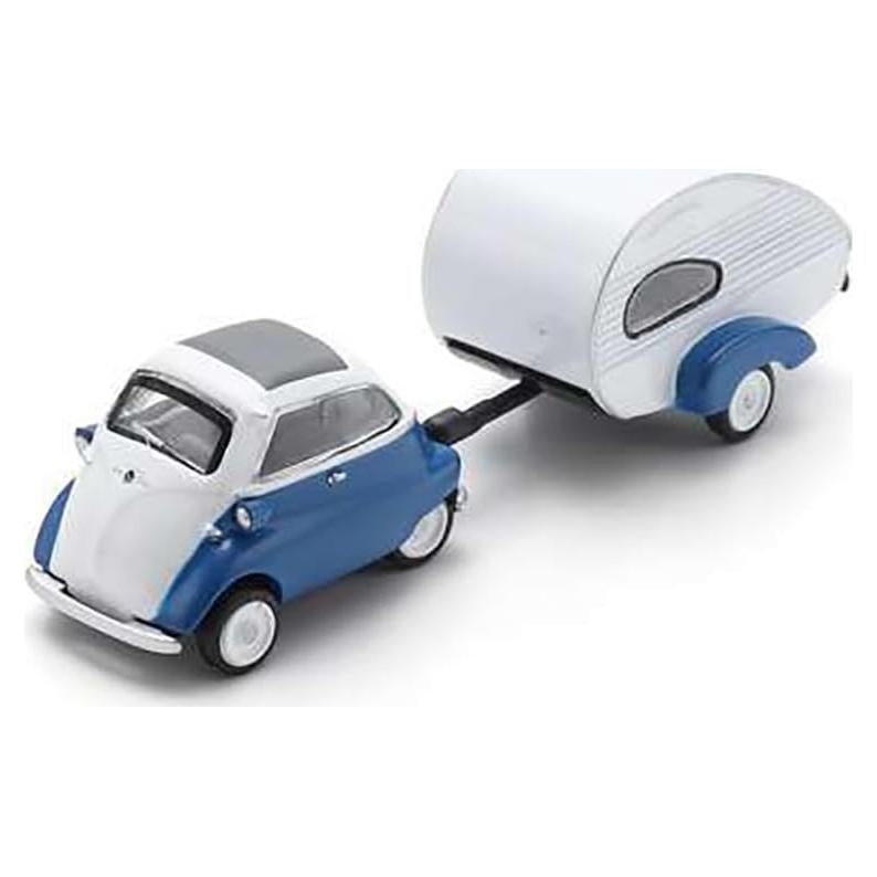 Coche de Fundición Schuco 1/87 Azul y Blanco con Remolque