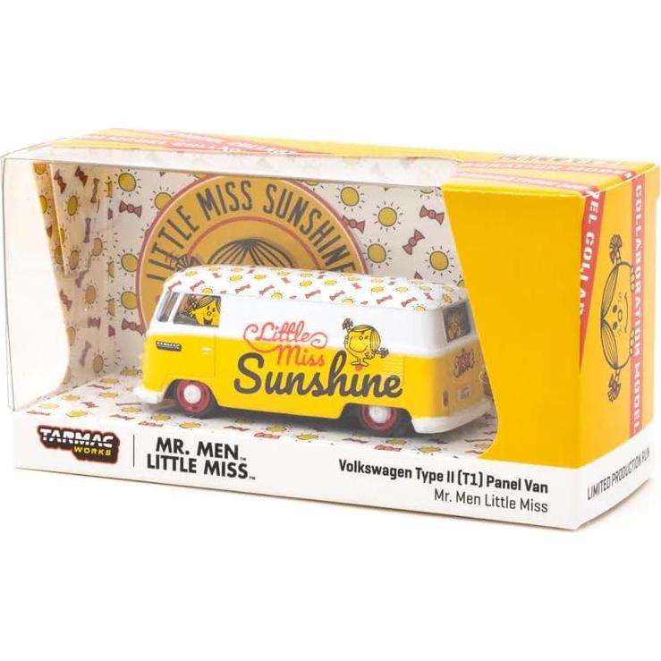Type II T1 Panel Van Little Miss Sunshine Yellow & White Mr. Men & Little Miss Collab64 1/64 Diecast Model Car by Schuco & Tarmac Works T64S-005-MMLM