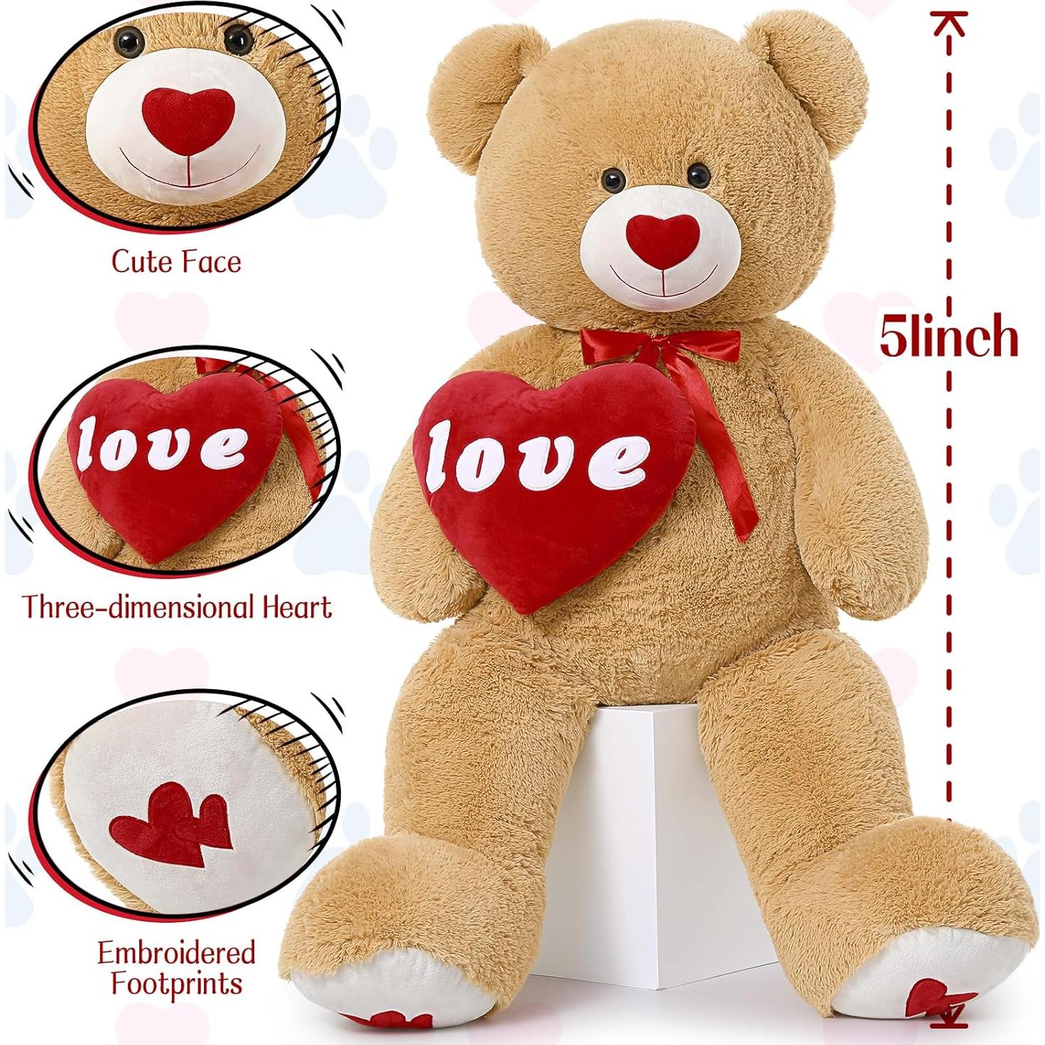 Oso de Peluche Gigante MorisMos 129 cm Corazón Rojo