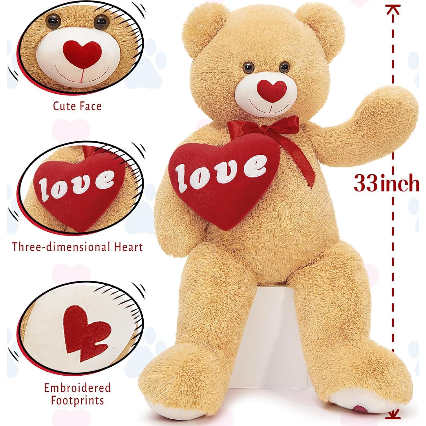 Oso de Peluche Gigante MorisMos 83.82 cm Corazón Rojo