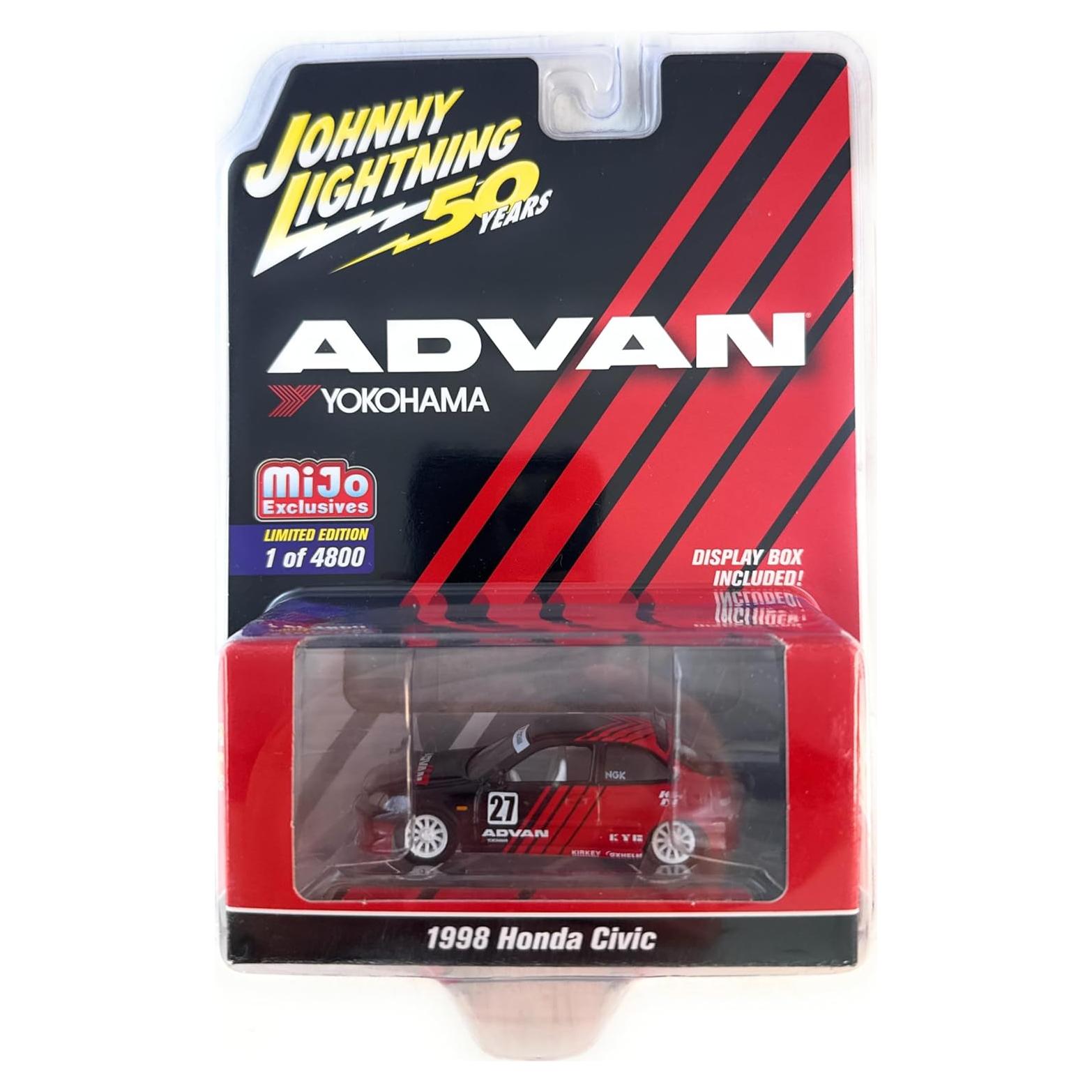 Modelo de Coche Johnny Lightning Honda Civic 1998 1:64 Rojo