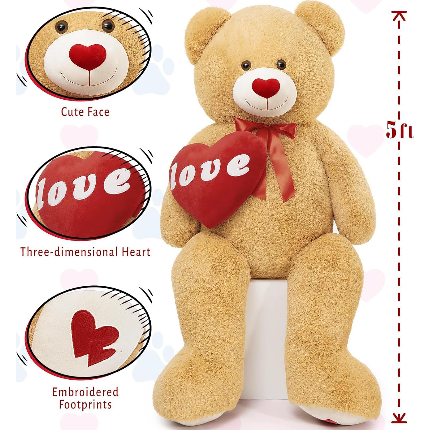 Oso de Peluche Gigante MorisMos 152 cm con Corazón Rojo