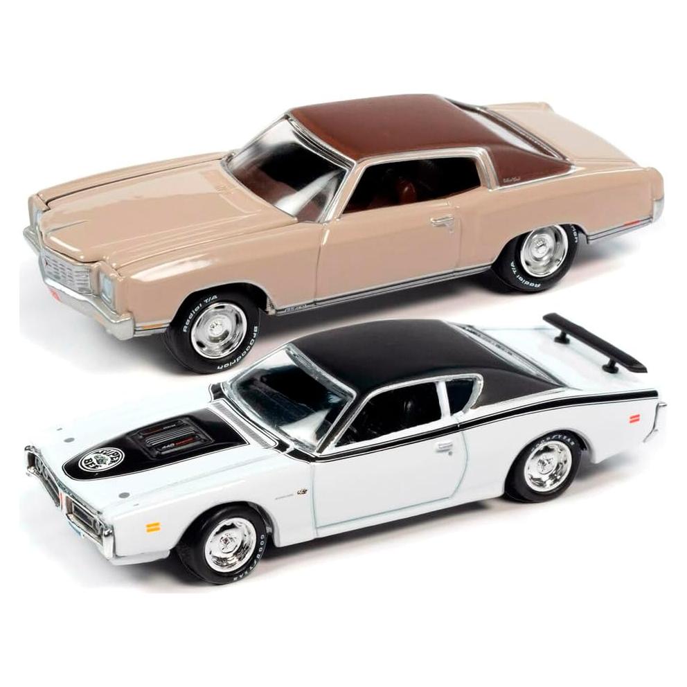 Conjunto de 2 coches a escala Johnny Lightning 1971 Charger y Monte Carlo