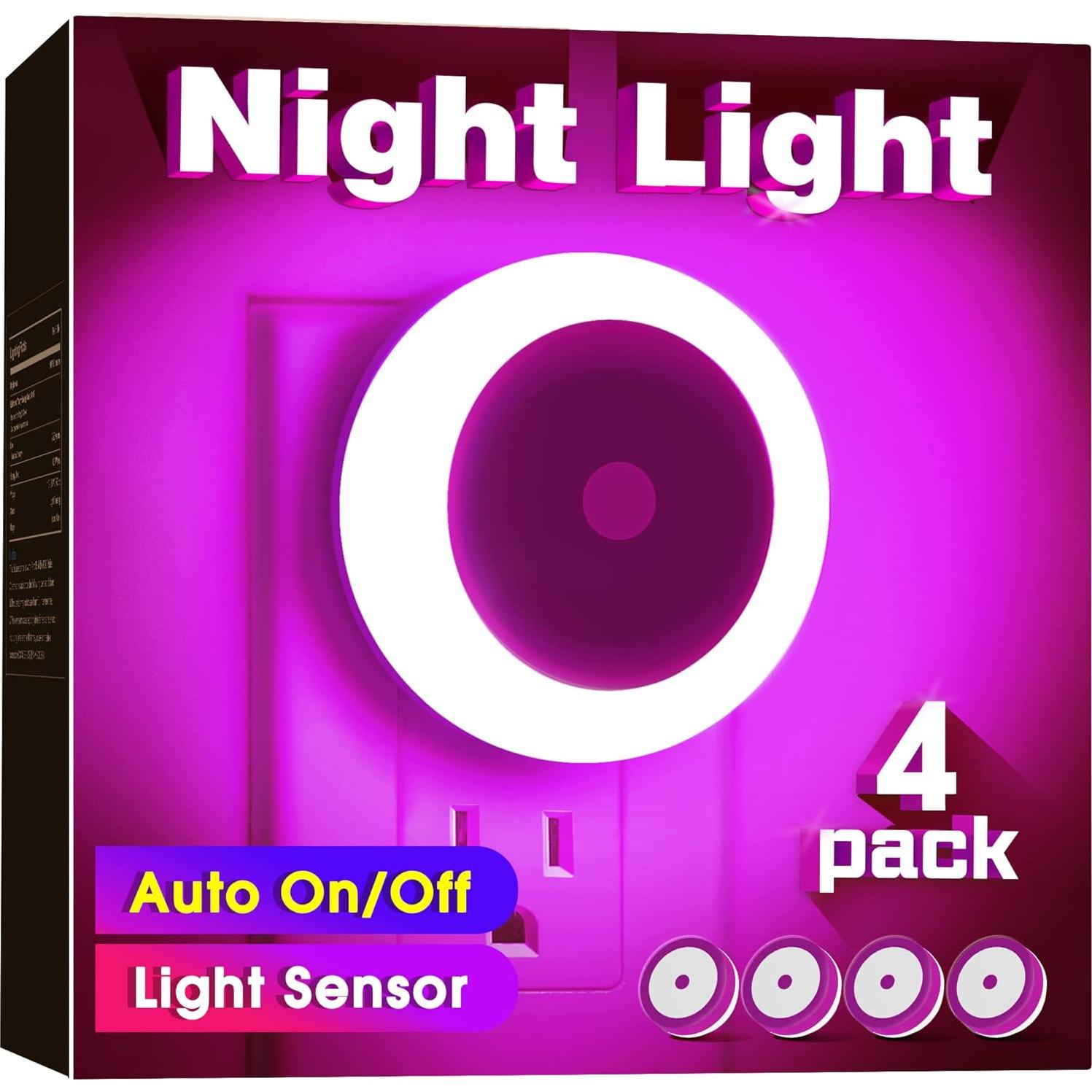 Luz Nocturna Morada Briignite 4 Pack con Sensor de Luz