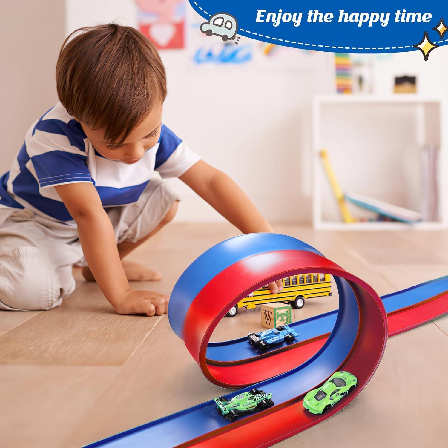 Juego de Pista de Carreras Flexible LEEUDCOI 4.57 m Azul y Rojo