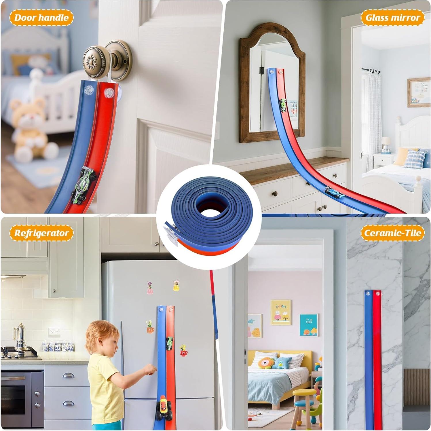 Juego de Pista de Carreras Flexible LEEUDCOI 4.57 m Azul y Rojo