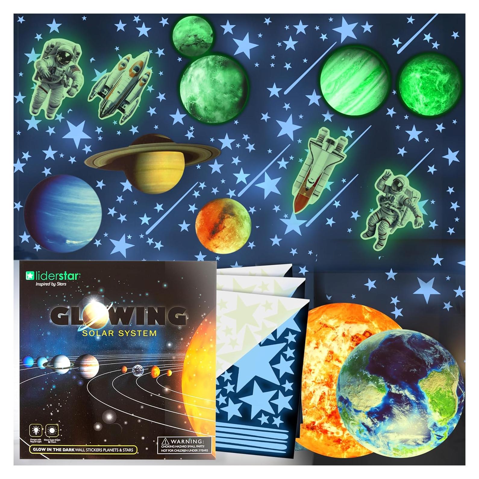 Pegatinas Brillantes del Sistema Solar LiderStar - 28 Piezas