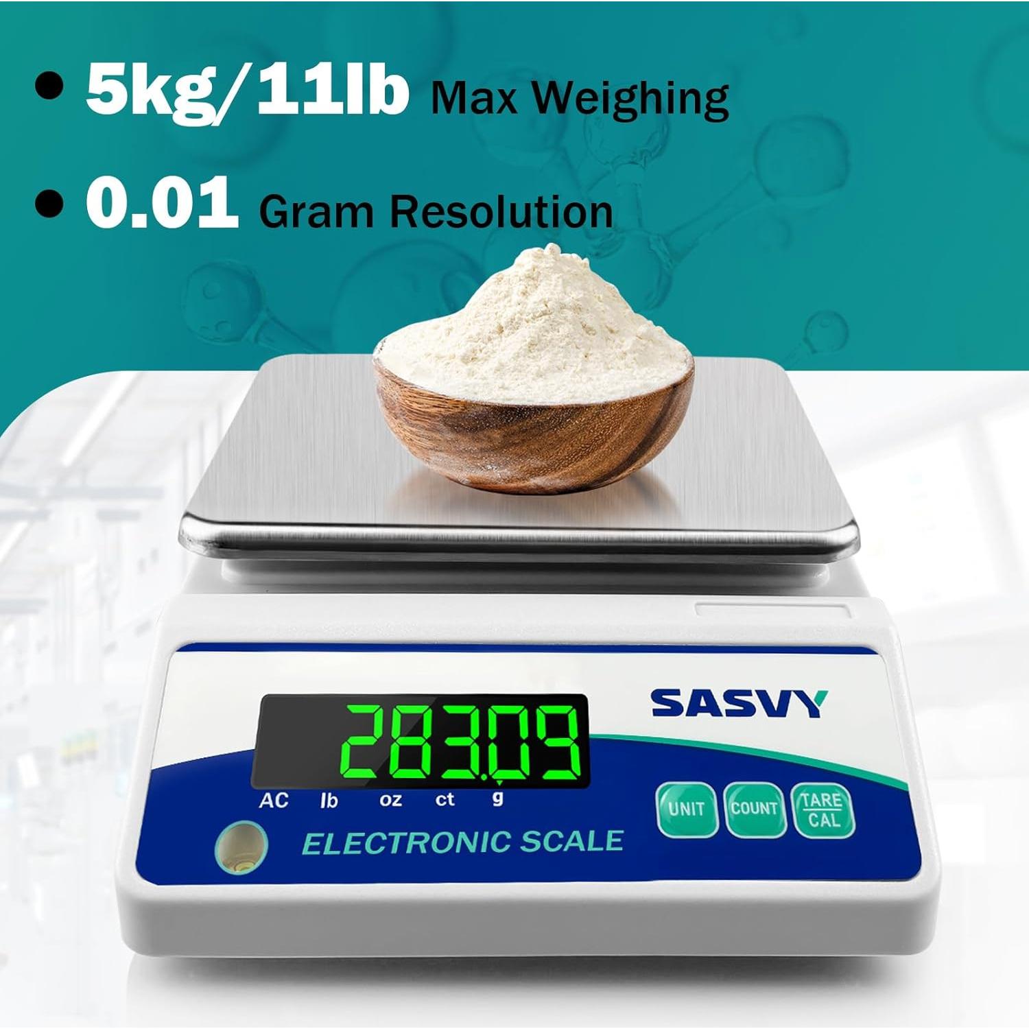 Balanza de Laboratorio Digital SASVY 5000g x 0.01g Alta Precisión