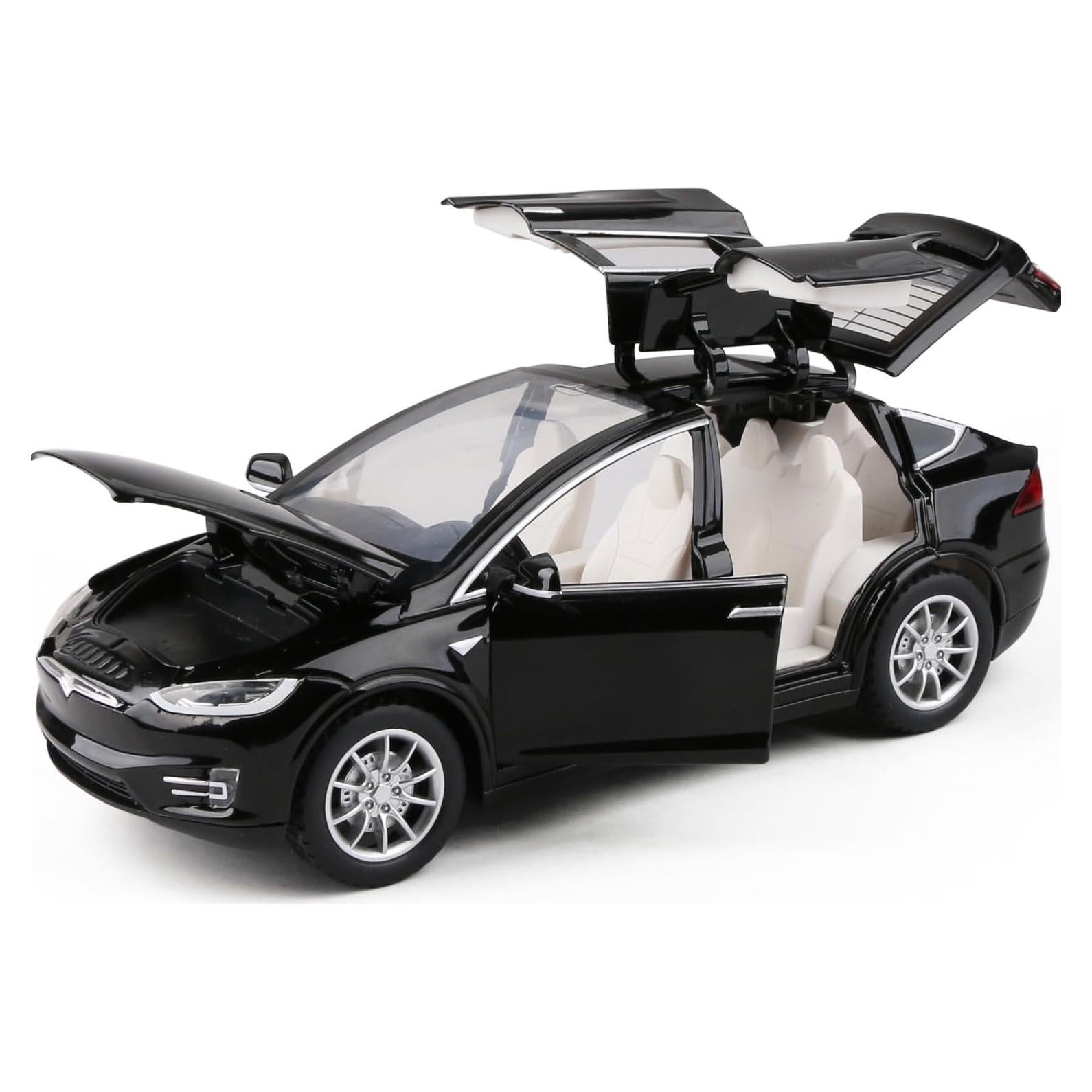 Modelo de Coche Diecast 1:24 Tesla Model X Negro con Luz y Sonido
