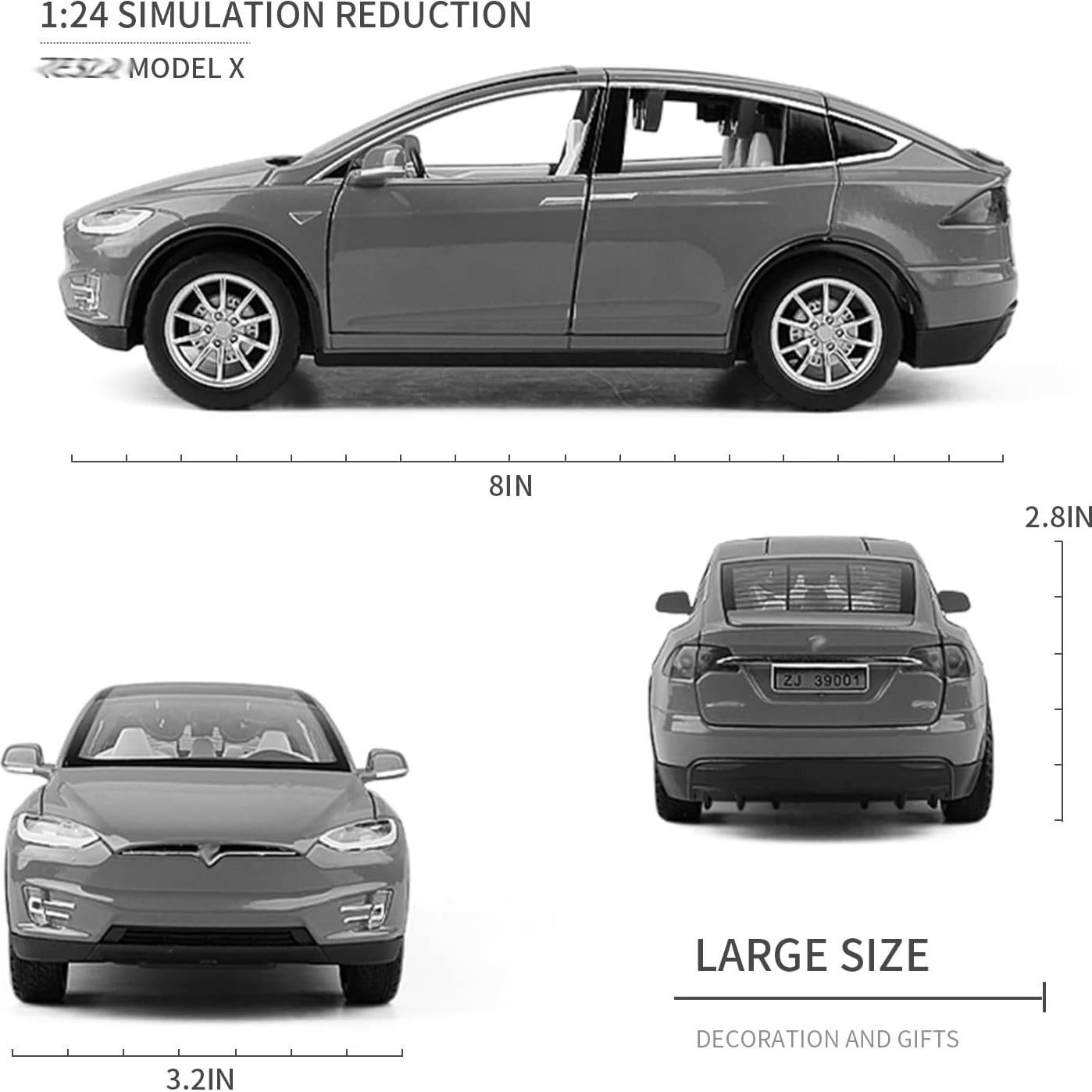 Modelo de Coche Diecast 1:24 Tesla Model X Negro con Luz y Sonido