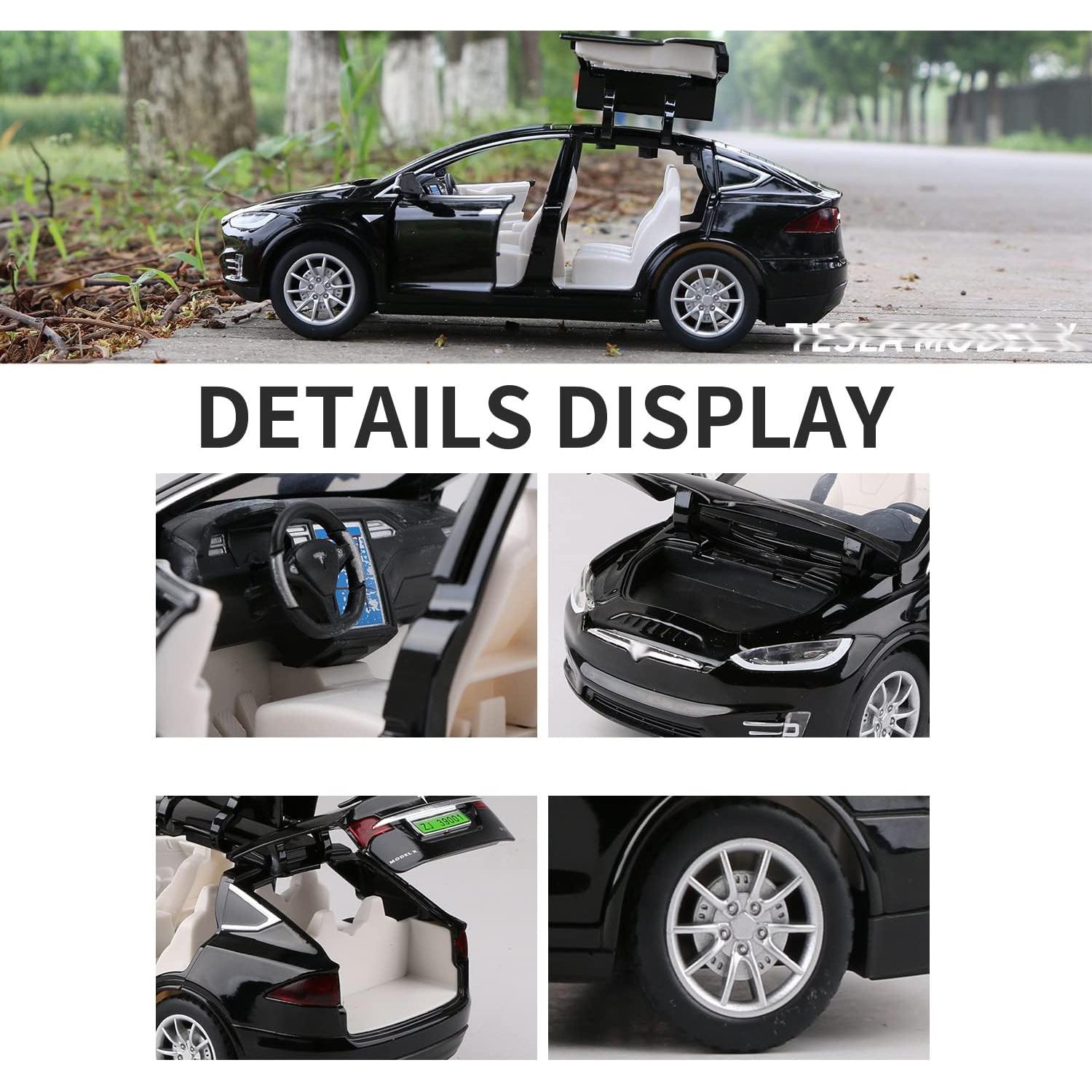 Modelo de Coche Diecast 1:24 Tesla Model X Negro con Luz y Sonido