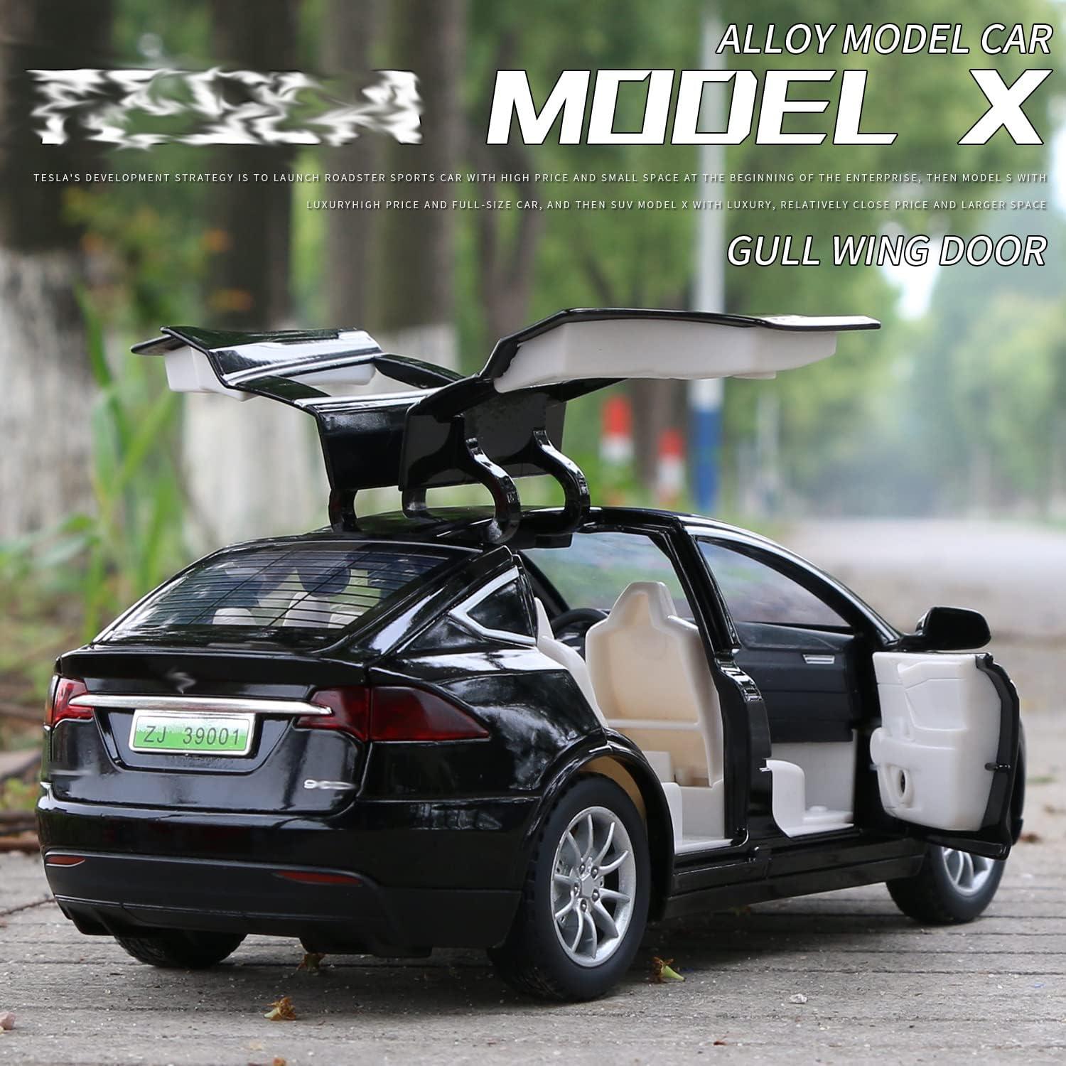 Modelo de Coche Diecast 1:24 Tesla Model X Negro con Luz y Sonido