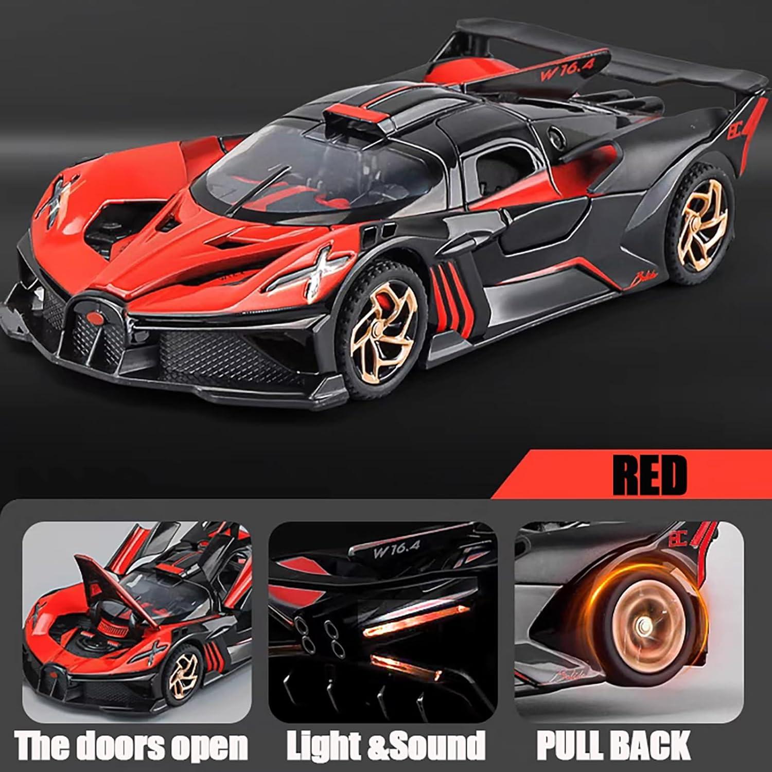 Bugatti Toy Cars Compatible for Bugatti Bolide Cars Toy Model Car Alloy 1:32 Diecast Collect Car Toy with Lights and Music, Pull Back for Kids Boys Festival Gift（Blue）