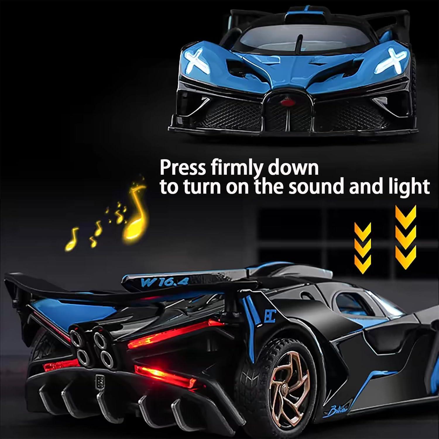 Bugatti Toy Cars Compatible for Bugatti Bolide Cars Toy Model Car Alloy 1:32 Diecast Collect Car Toy with Lights and Music, Pull Back for Kids Boys Festival Gift（Blue）