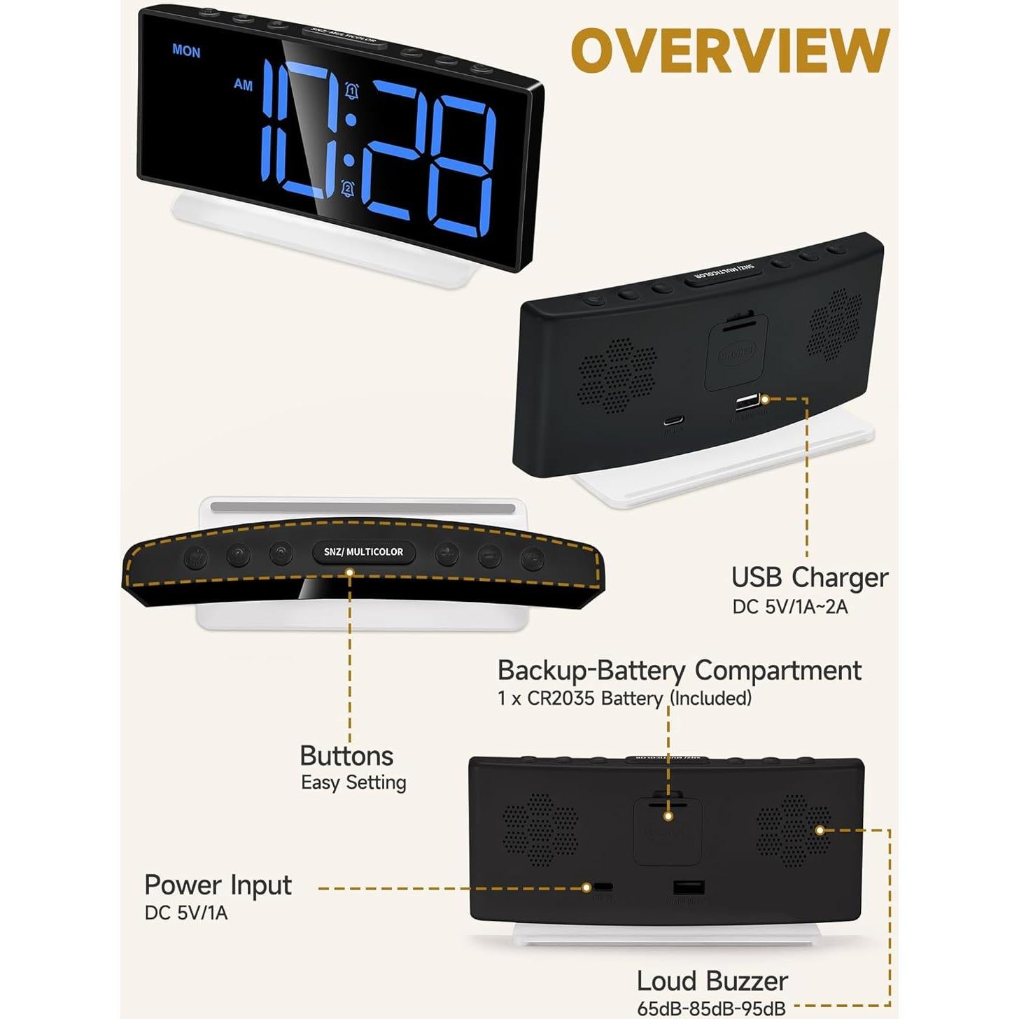 Reloj Despertador Ruidoso Cadmos G10 con Luz RGB 7 Colores