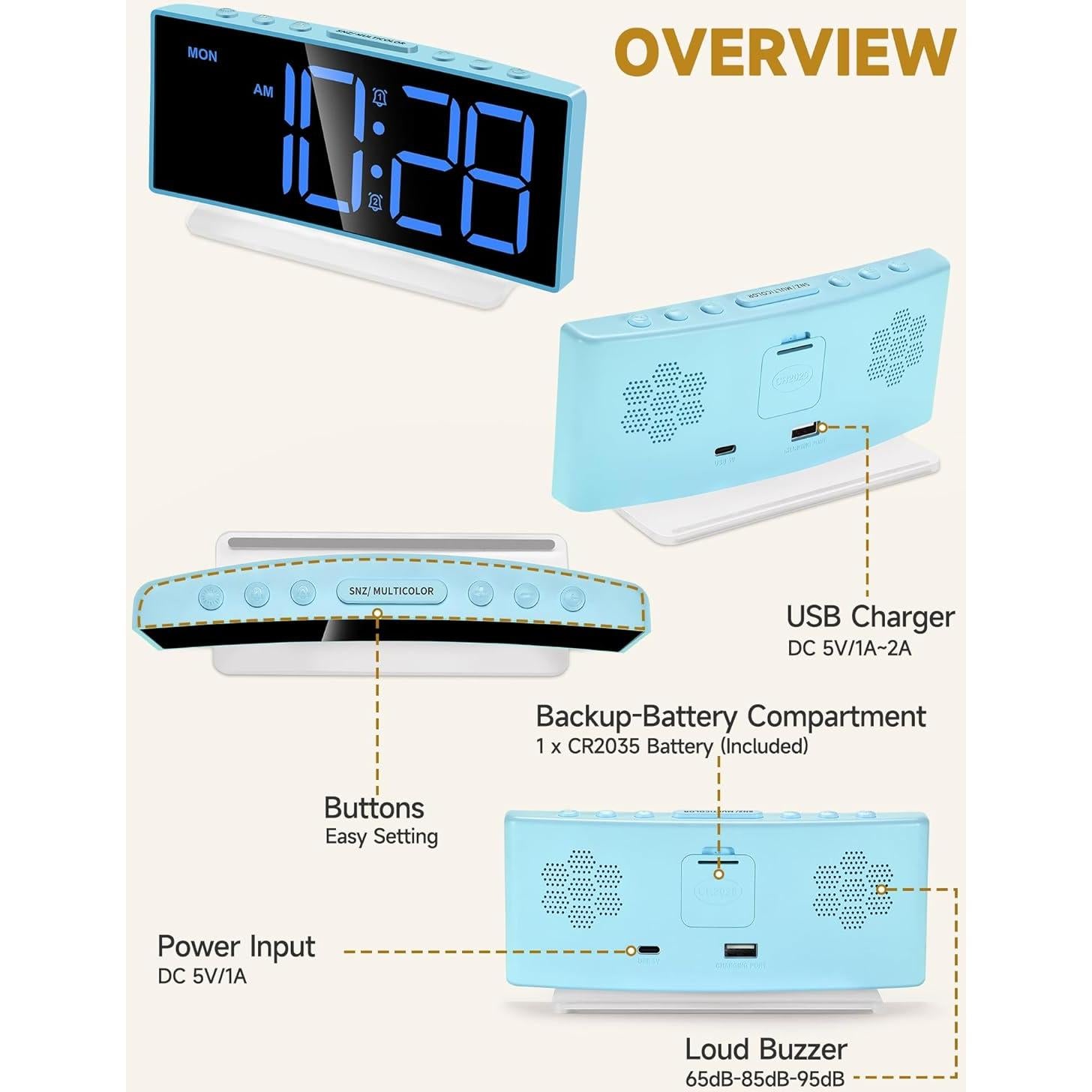Reloj Despertador Ruidoso Cadmos LED Grande con Luz RGB