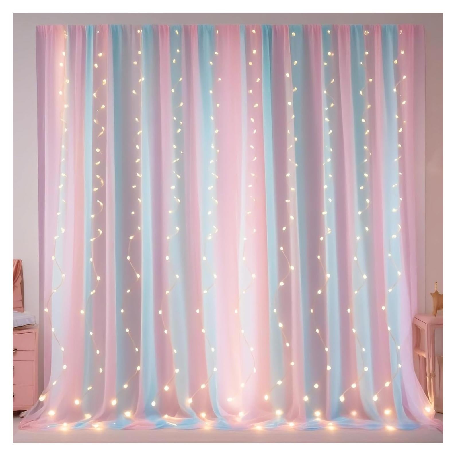 Cortinas Transparentes Eimilaly Arcoíris con Luces 2 Paneles