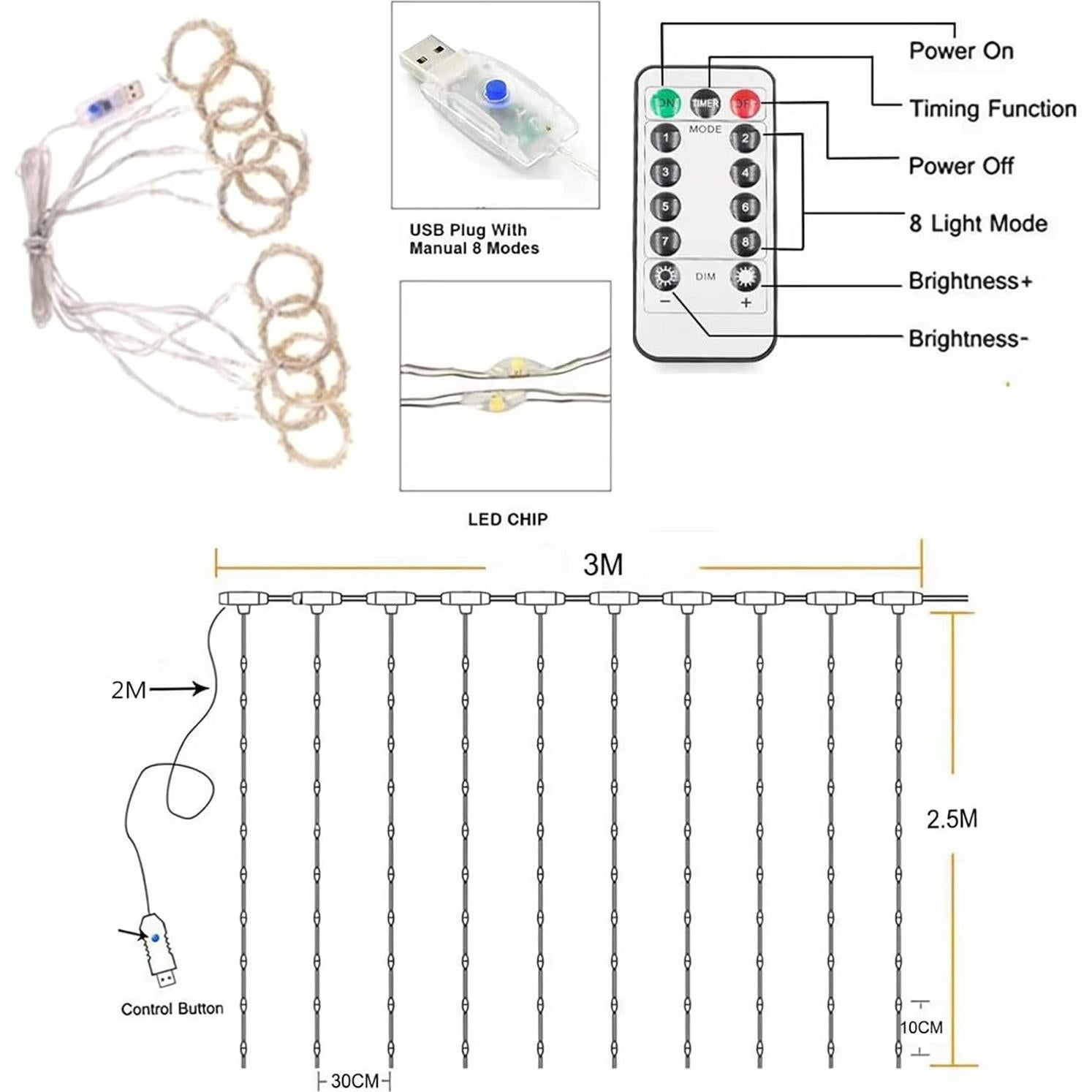 Cortinas Transparentes Eimilaly Arcoíris con Luces 2 Paneles