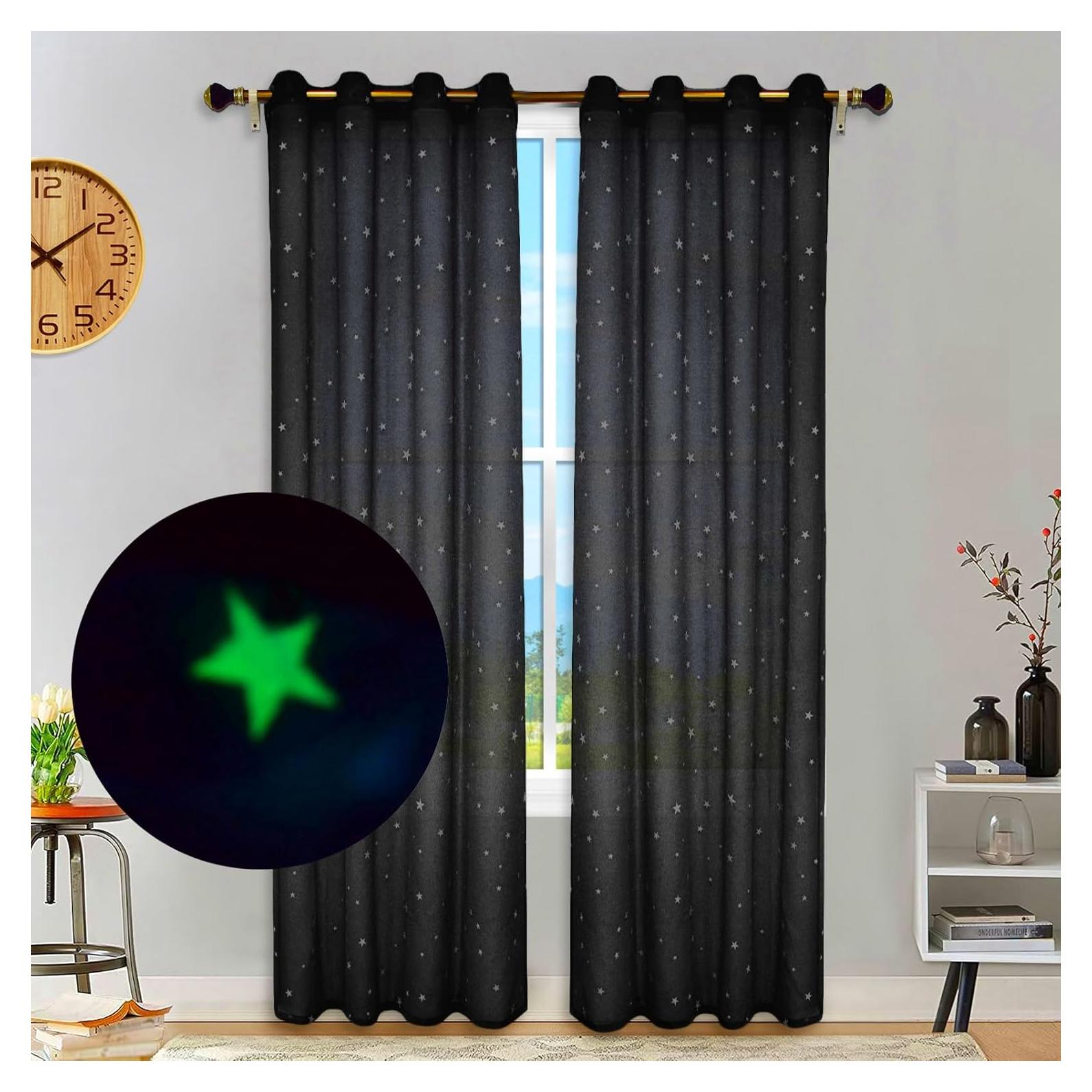 Cortinas Transparentes Eimilaly 84 cm con Estrellas Brillantes