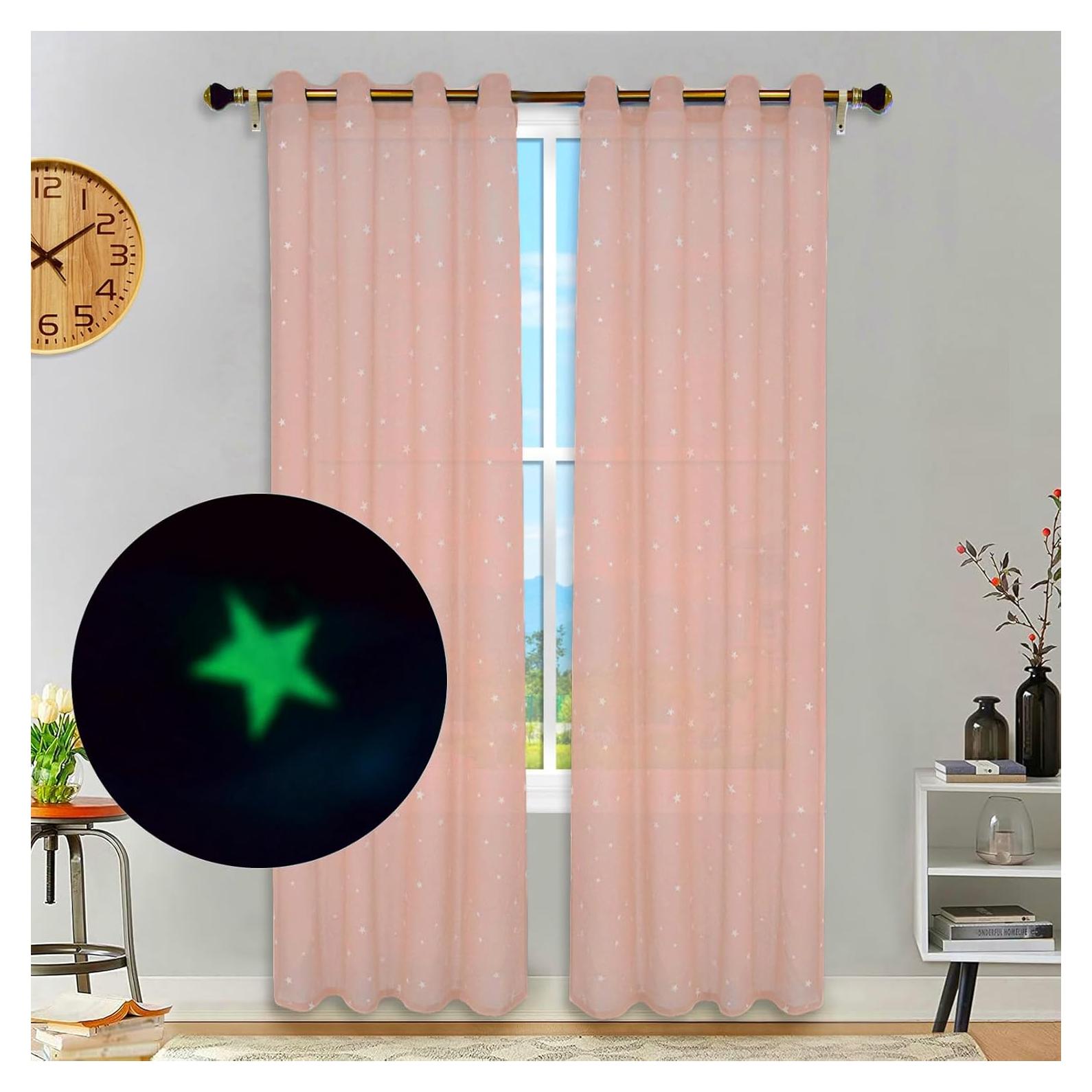 Cortinas Transparentes Eimilaly 2 Paneles 160 cm Rosa Claro