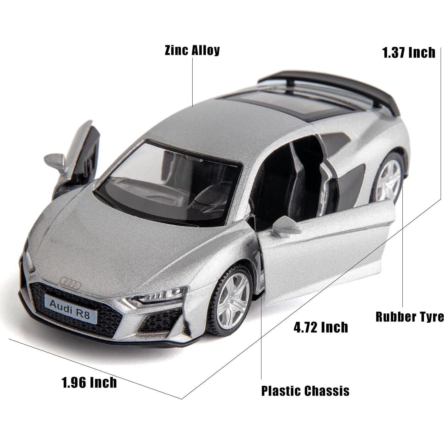 Coche de Juguete Diecast Audi R8 Escala 1:36 Plata