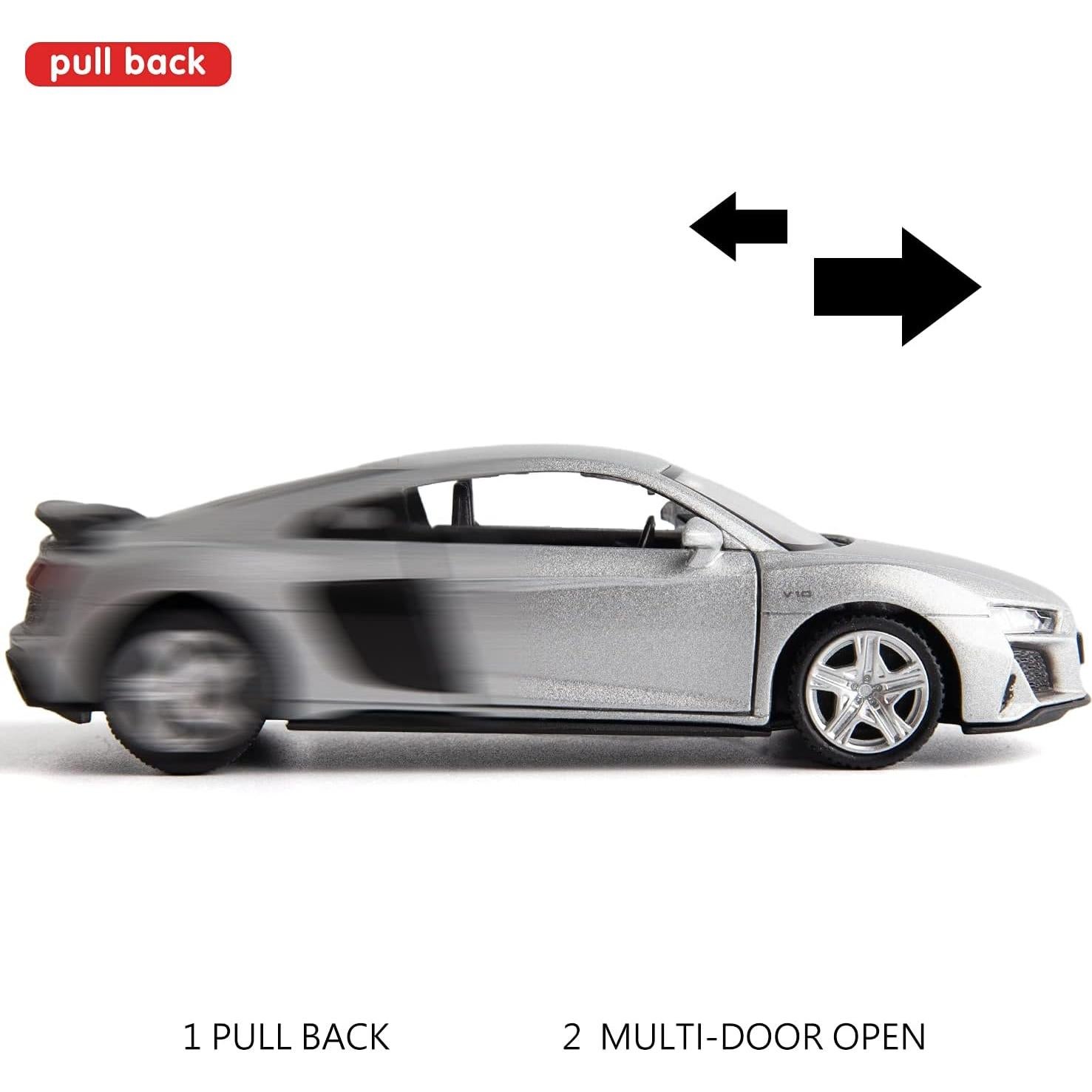 Coche de Juguete Diecast Audi R8 Escala 1:36 Plata