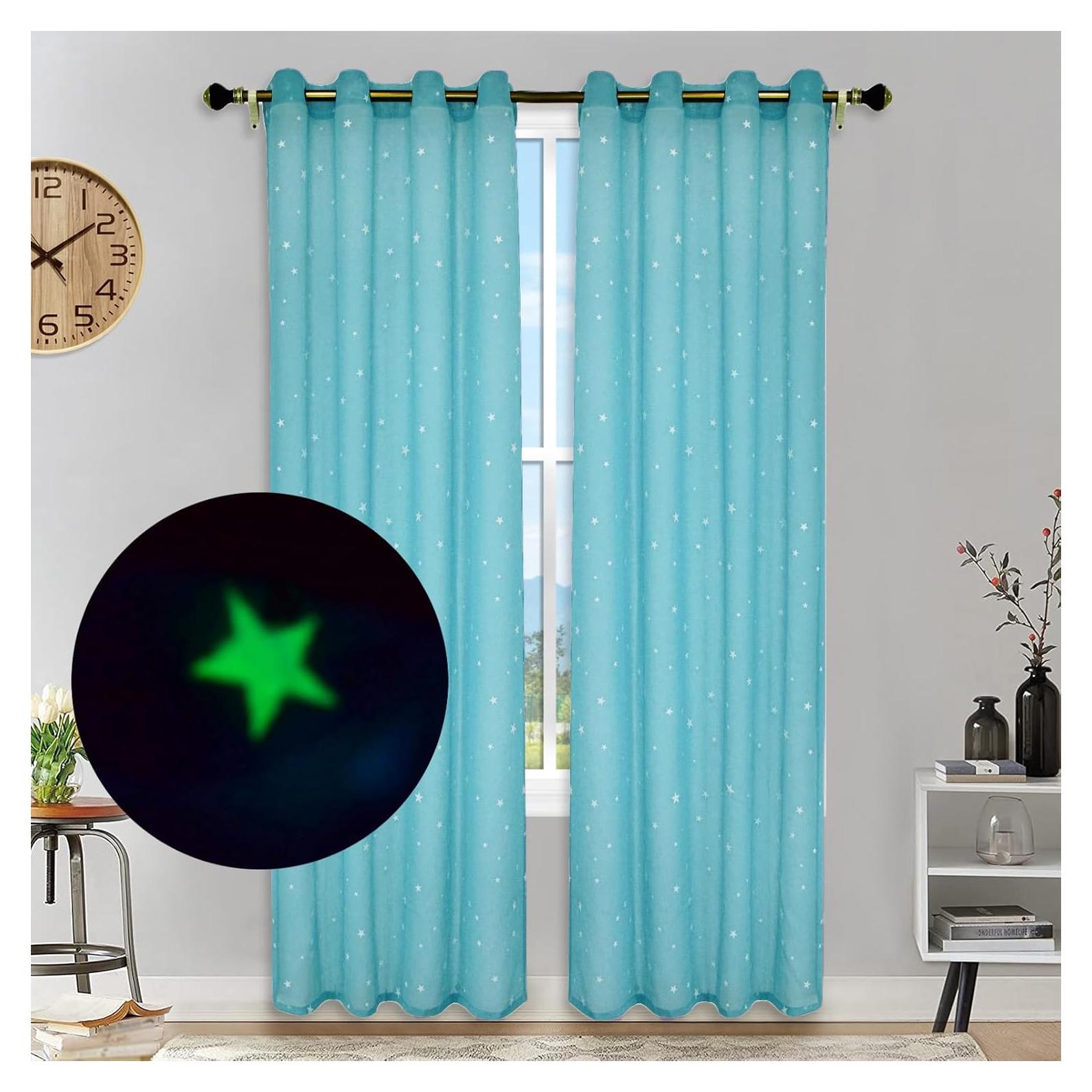 Cortinas Transparentes Eimilaly 2 Paneles 243 cm Azul Estrellas