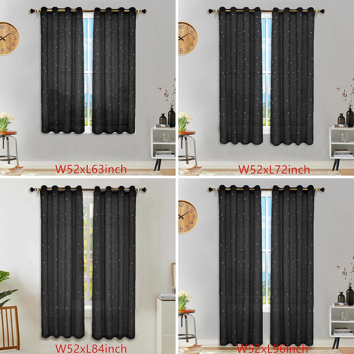 Cortinas Transparentes Eimilaly 2 Paneles 243 cm Azul Estrellas