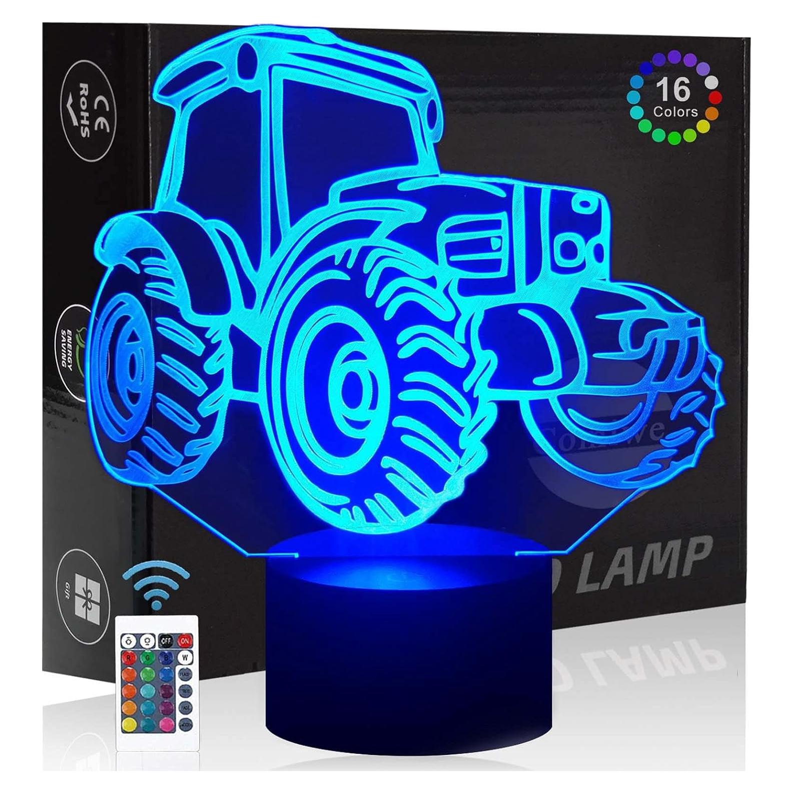 Lámpara de Noche 3D Tractor Comiwe, 16 Colores, Control Remoto