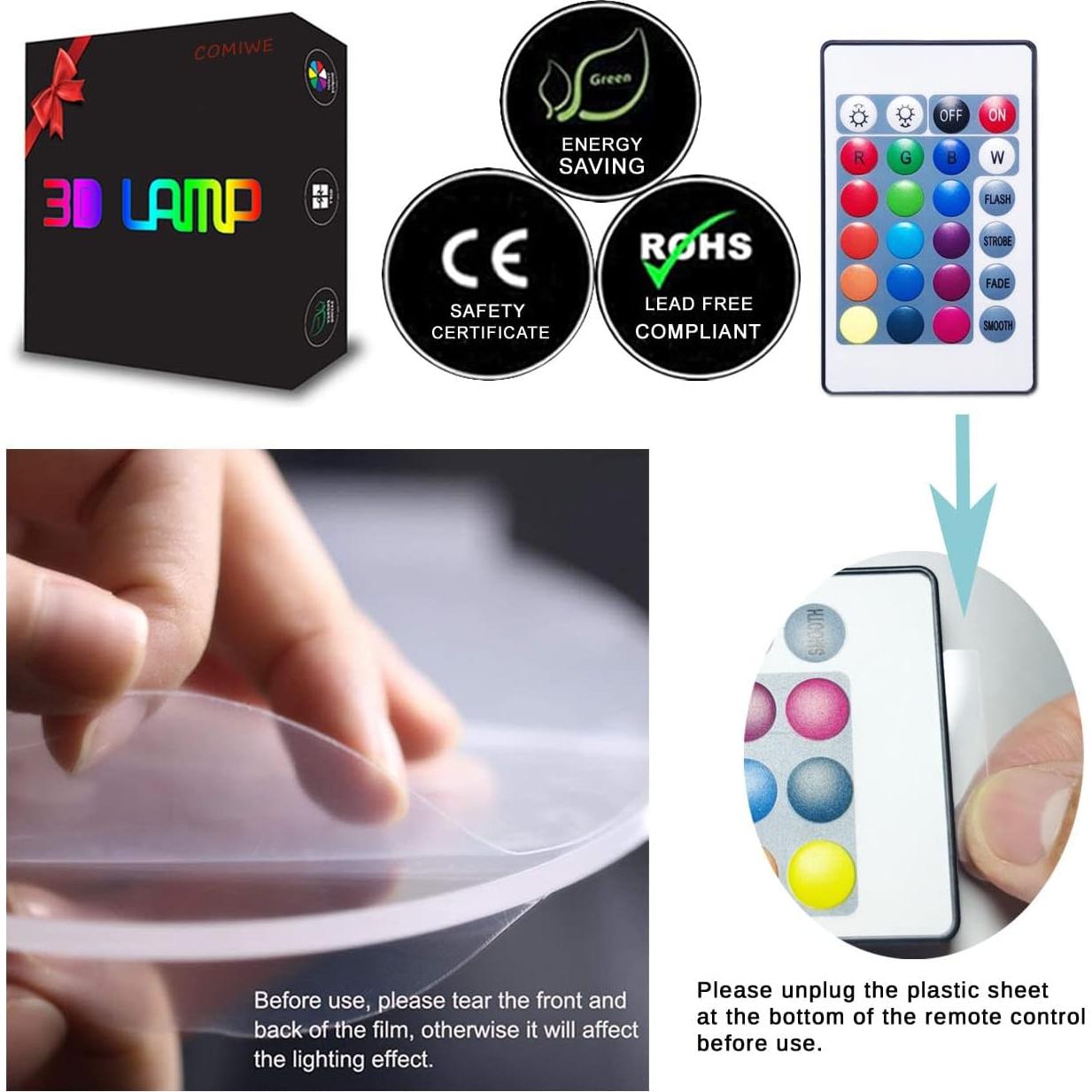 Lámpara de Noche 3D Tractor Comiwe, 16 Colores, Control Remoto