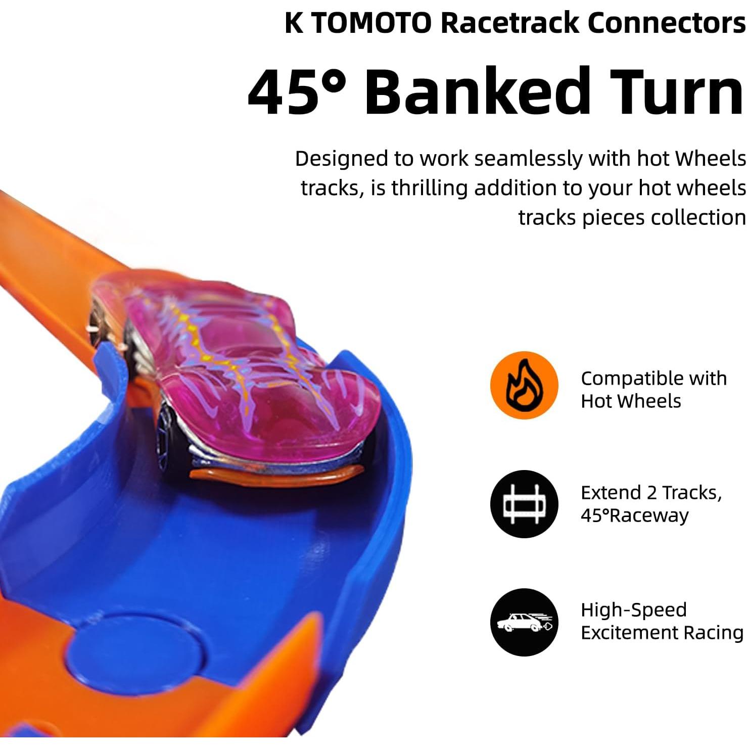 Conector Curva 45 Grados K TOMOTO para Pista Hot Wheels - Set de 4