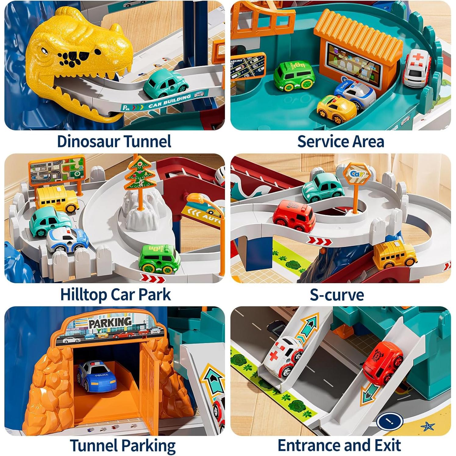 Juego de Pista de Carreras de Dinosaurios NIPLOOOW 10 Autos 1.06kg