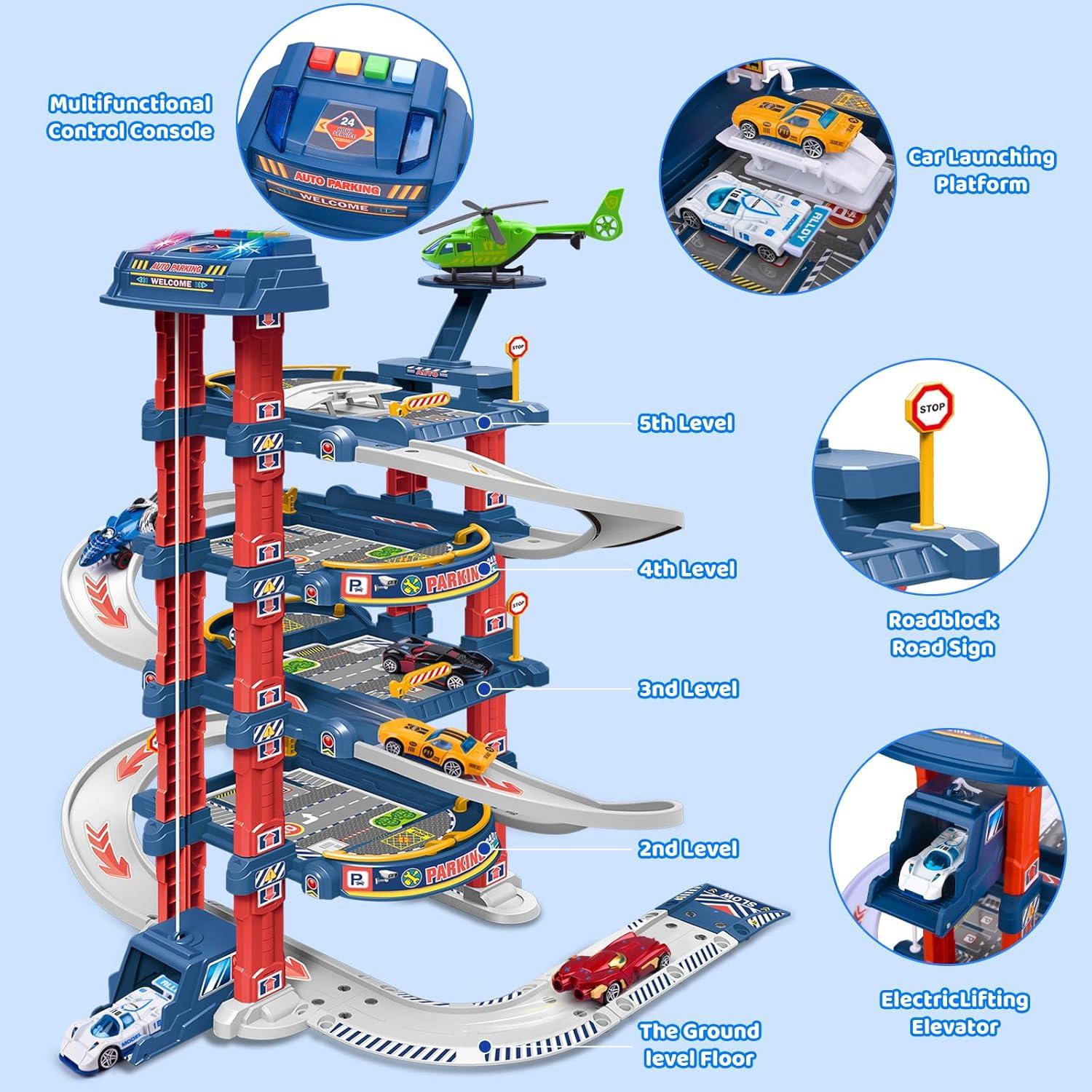 Conjunto de Garaje de Juguete DUYOYU con Elevador Eléctrico 5 Niveles