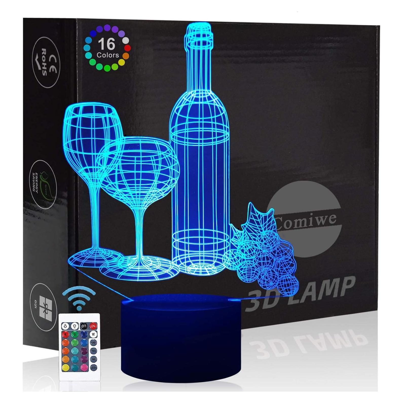 Lámpara de Noche 3D Vaso de Vino KOLITEE 16 Colores LED