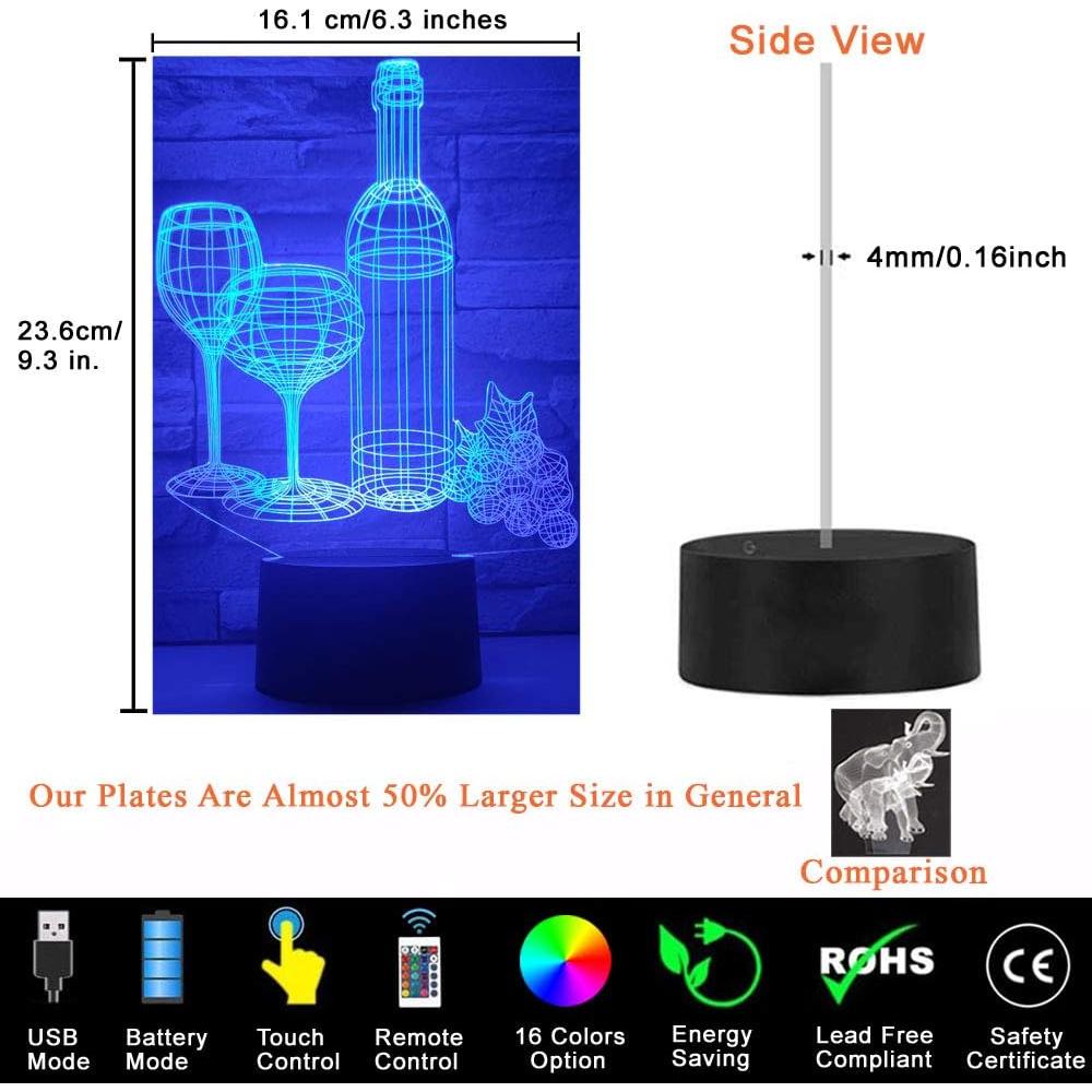 Lámpara de Noche 3D Vaso de Vino KOLITEE 16 Colores LED