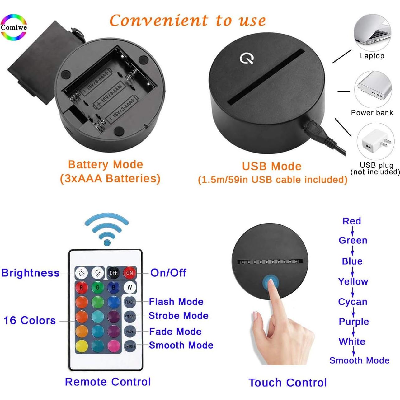 Lámpara de Noche 3D Vaso de Vino KOLITEE 16 Colores LED