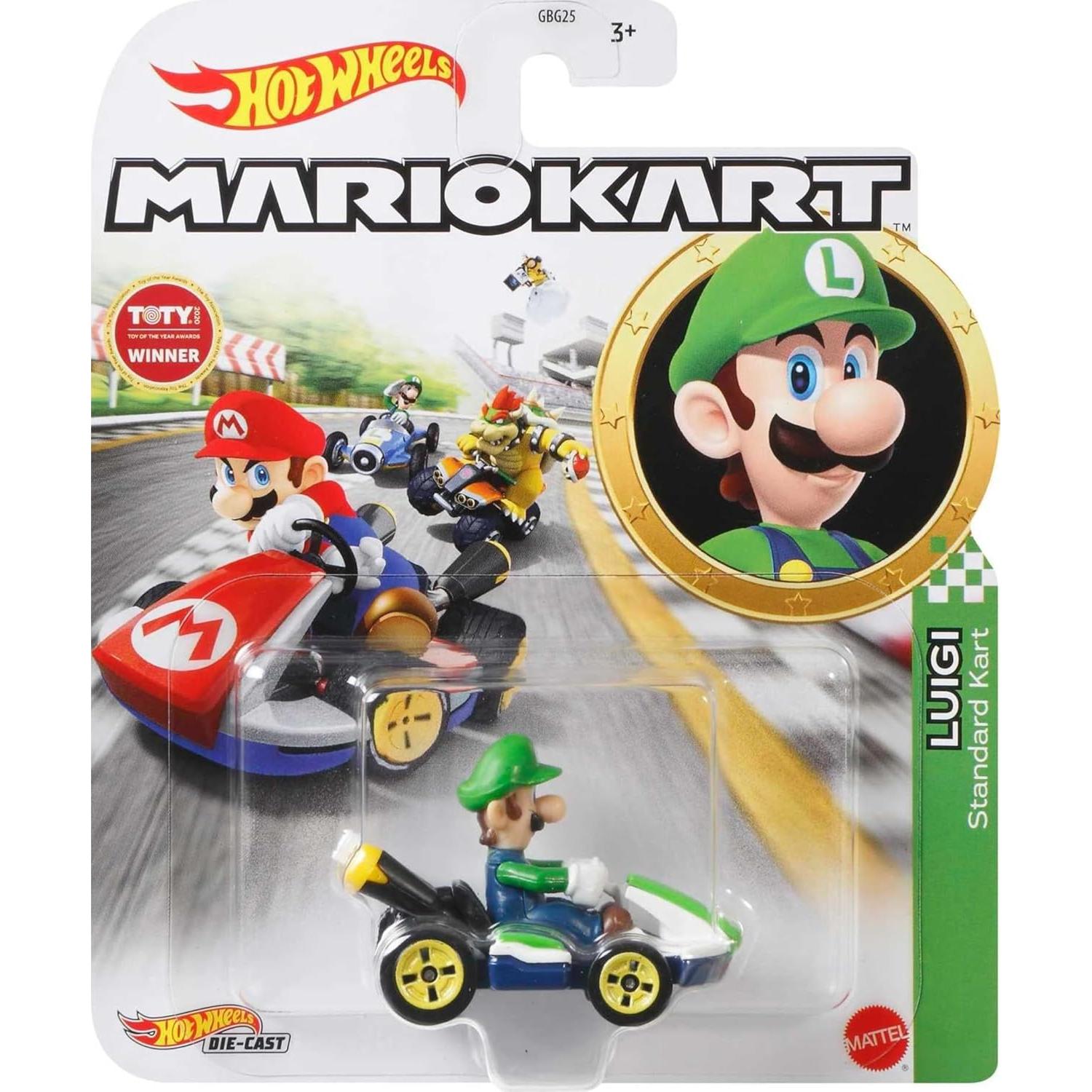 Hot Wheels Mario Kart Luigi 1:64 Kart de metal para niños