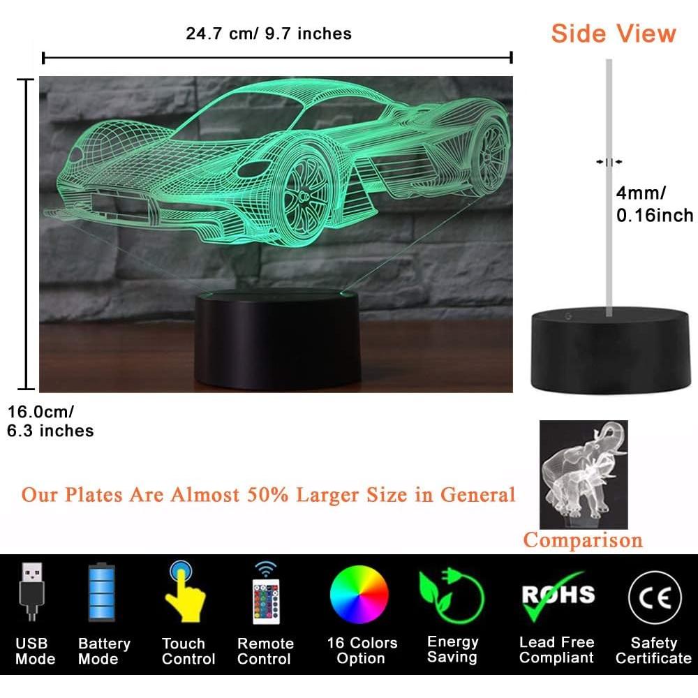 Lámpara Nocturna 3D Coche Deportivo KOLITEE 16 Colores