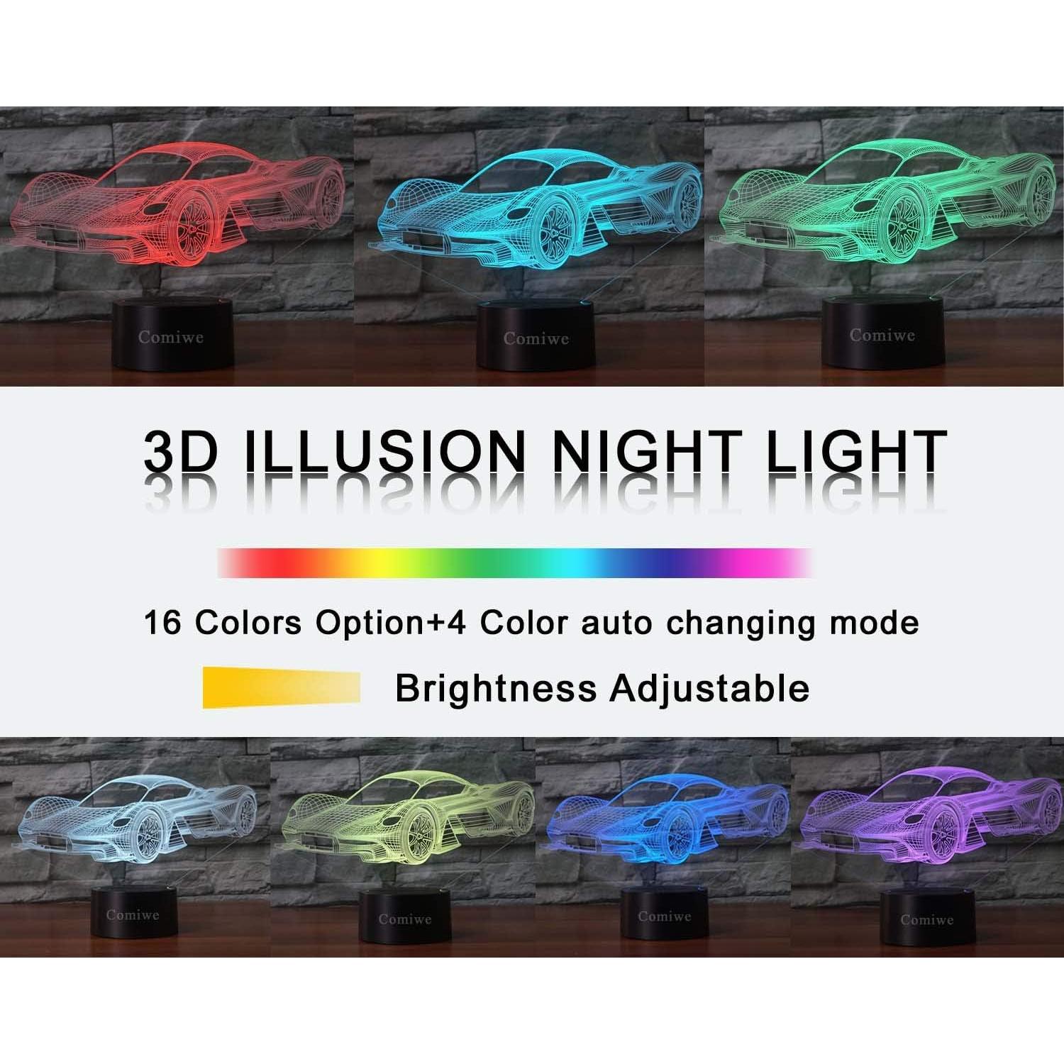 Lámpara Nocturna 3D Coche Deportivo KOLITEE 16 Colores
