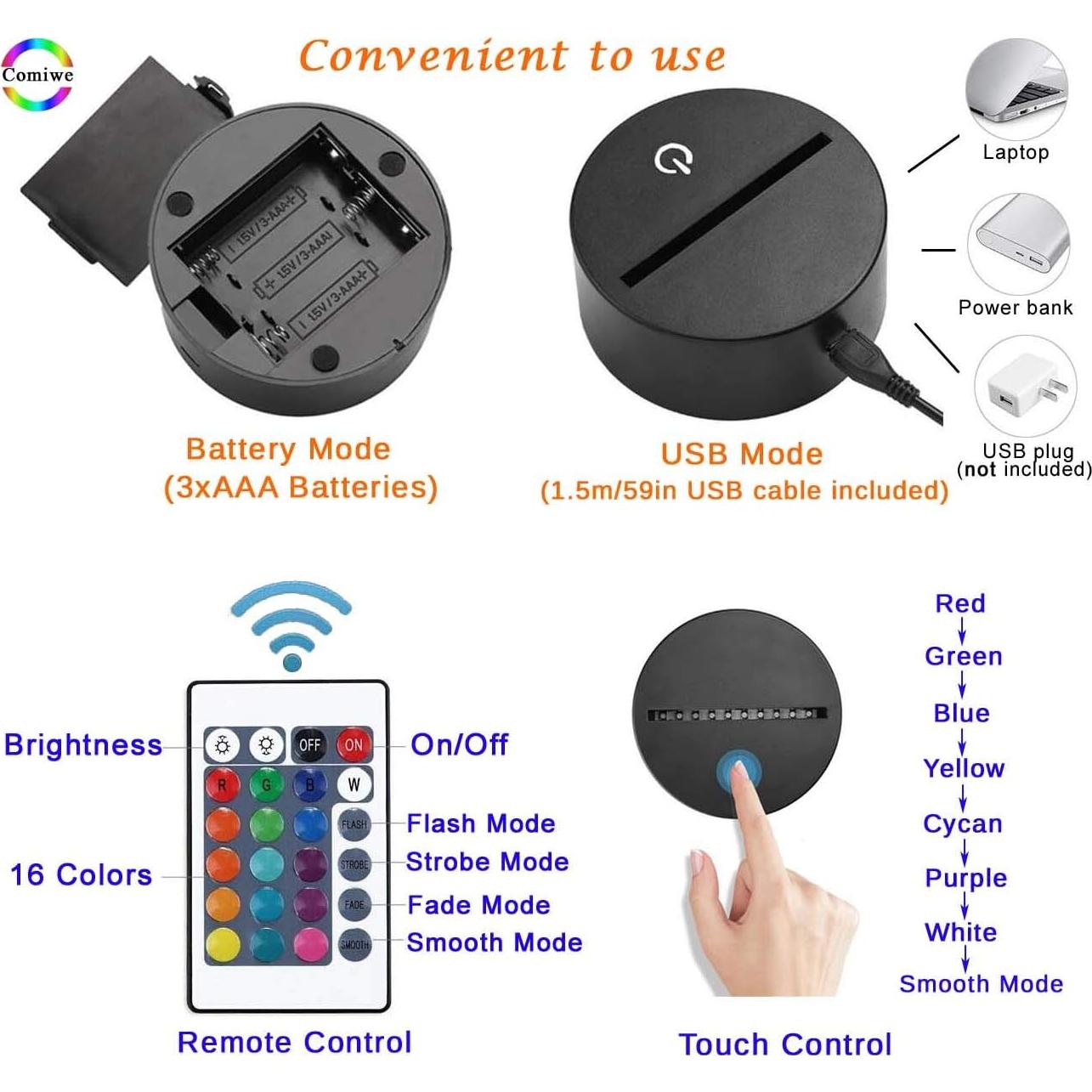 Lámpara Nocturna 3D Coche Deportivo KOLITEE 16 Colores