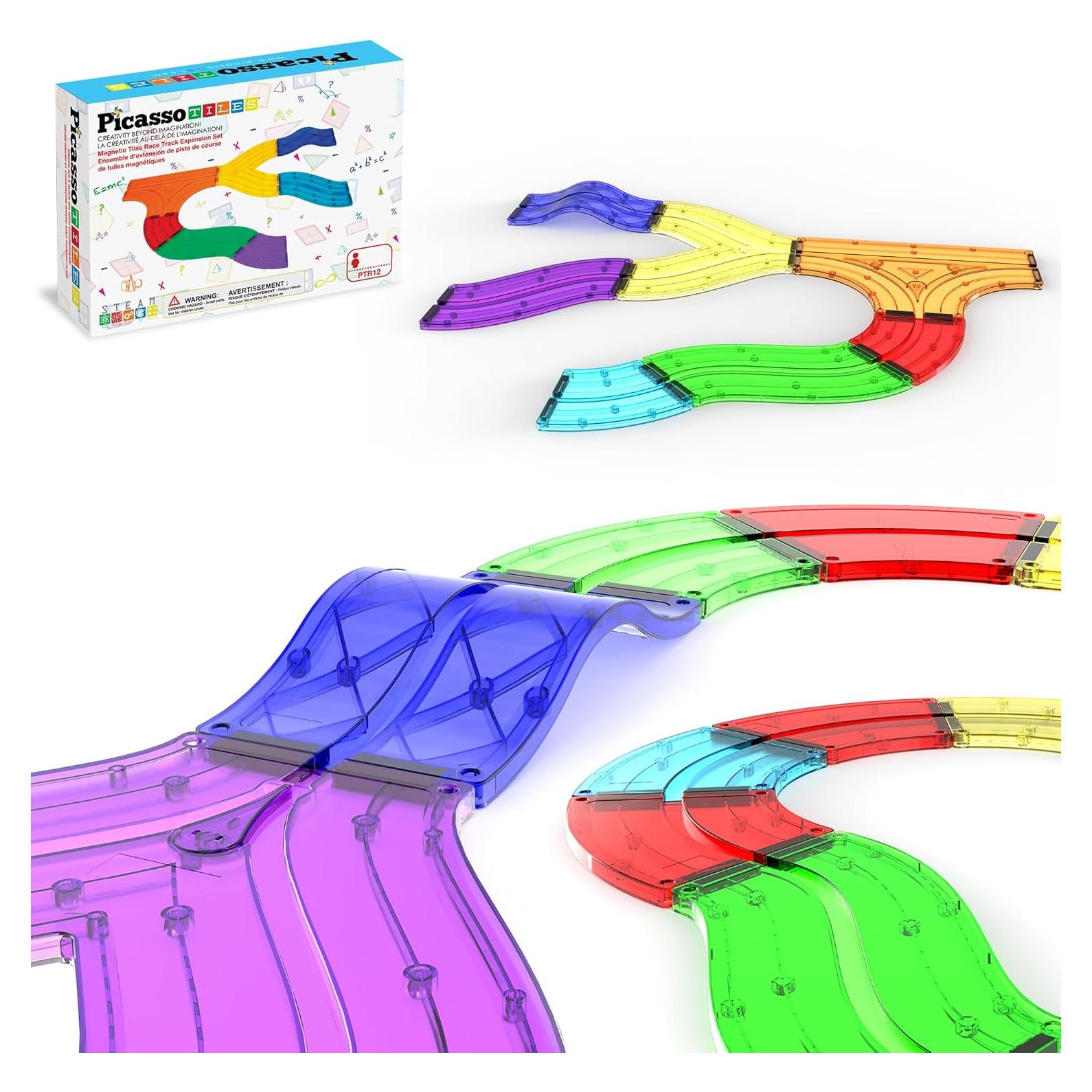 PicassoTiles Pista de Carreras Magnética 12 Piezas 5 Estilos
