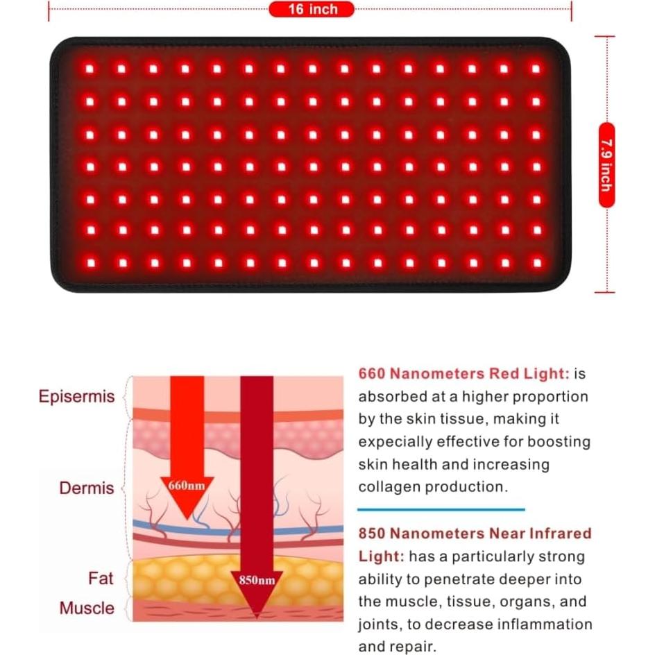 LOVTRAVEL Terapia de Luz Roja 40.6x20.1cm 210 LEDs Ajustable