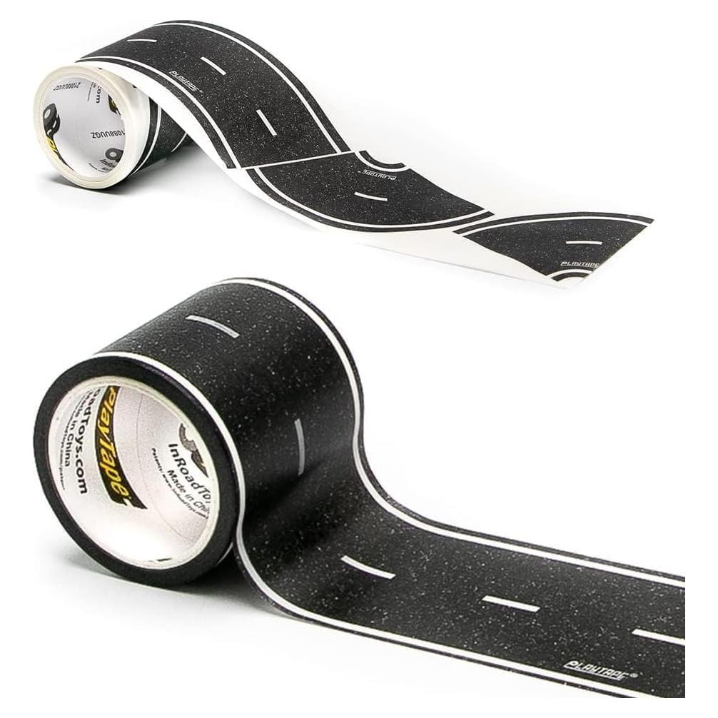 PlayTape Cinta de Carretera Asfalto 9.14 m x 5.08 cm + 36 Curvas